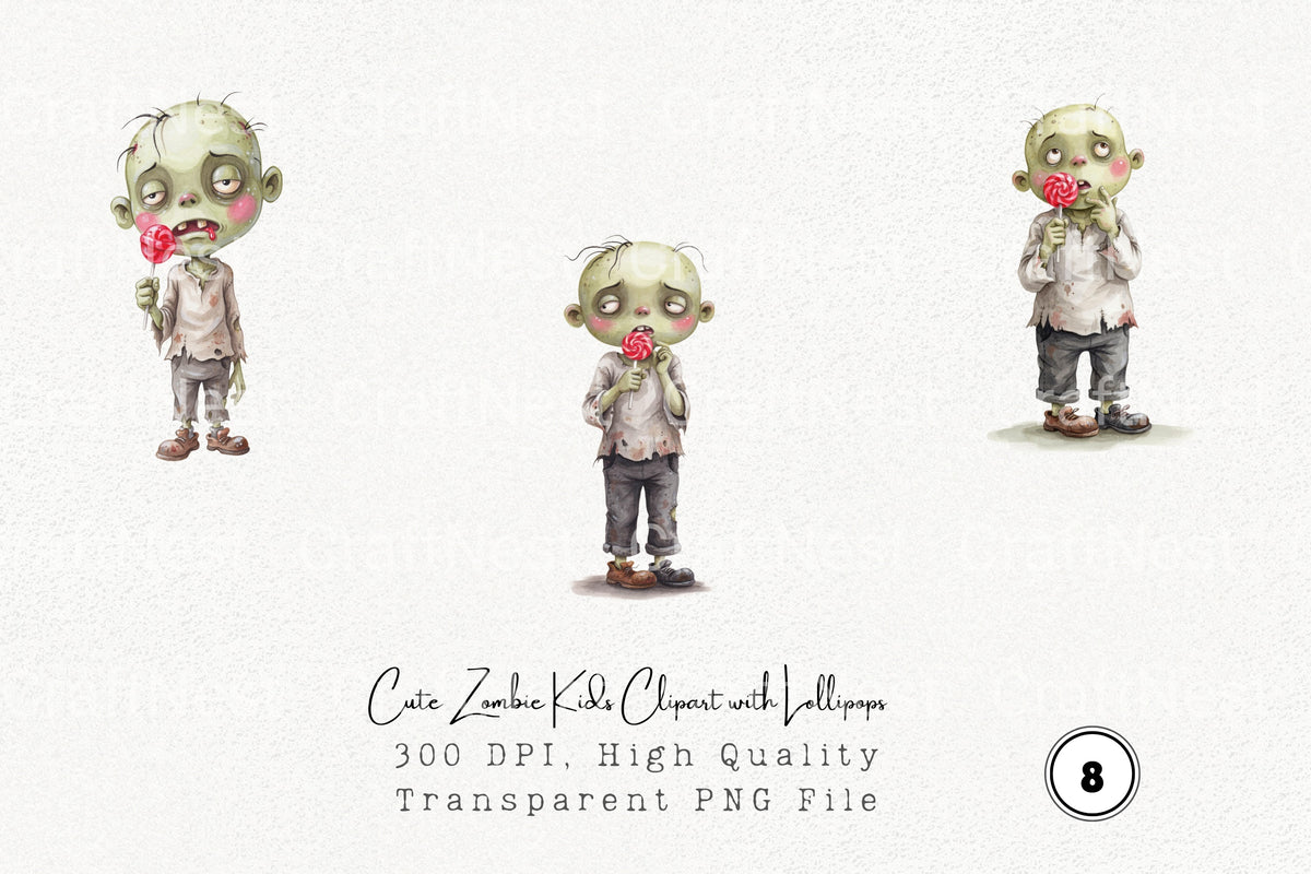 Cute Zombie Kids With Lollipops Clipart Bundle