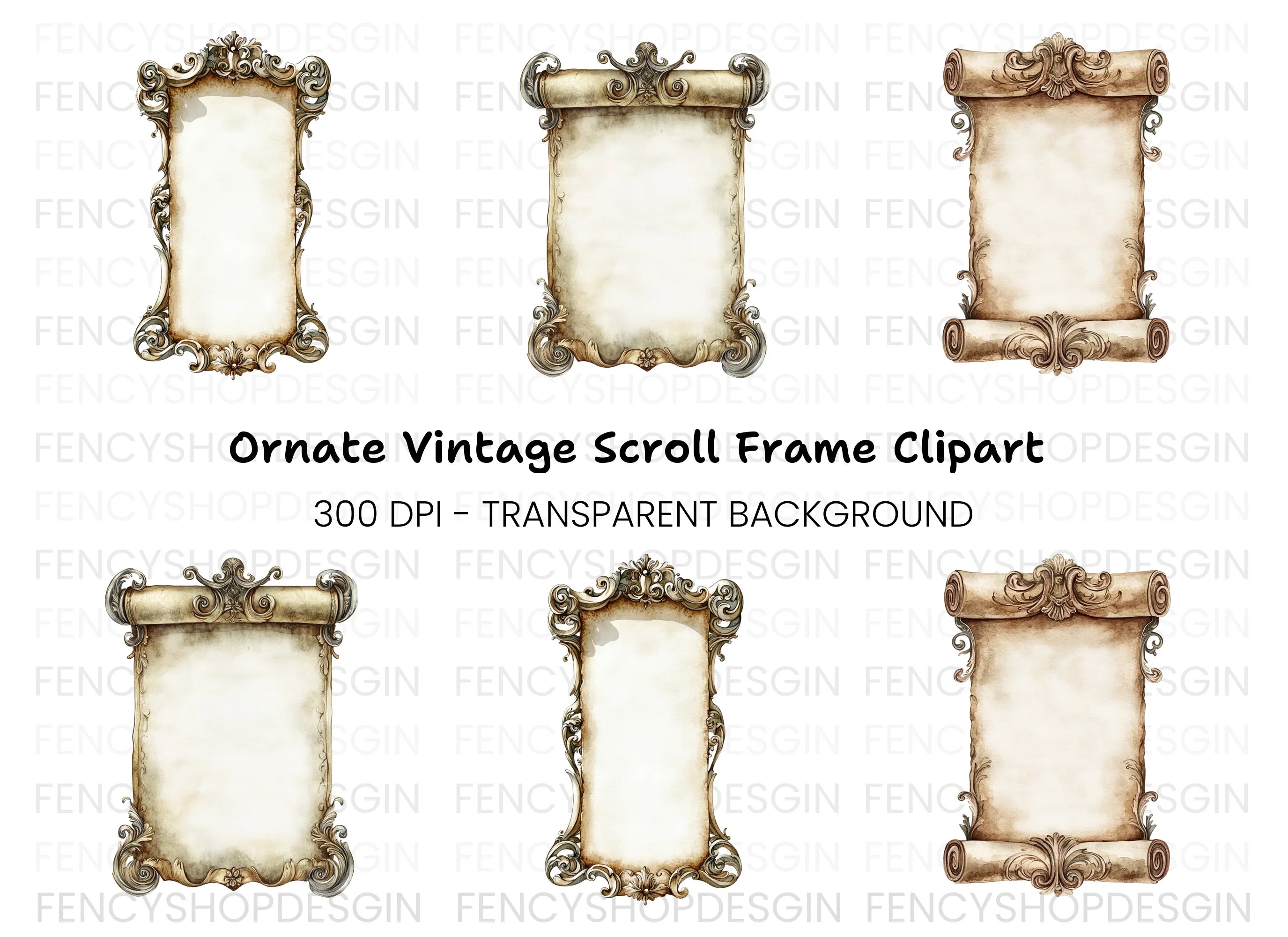 Vintage Scroll Frames Clipart Bundle