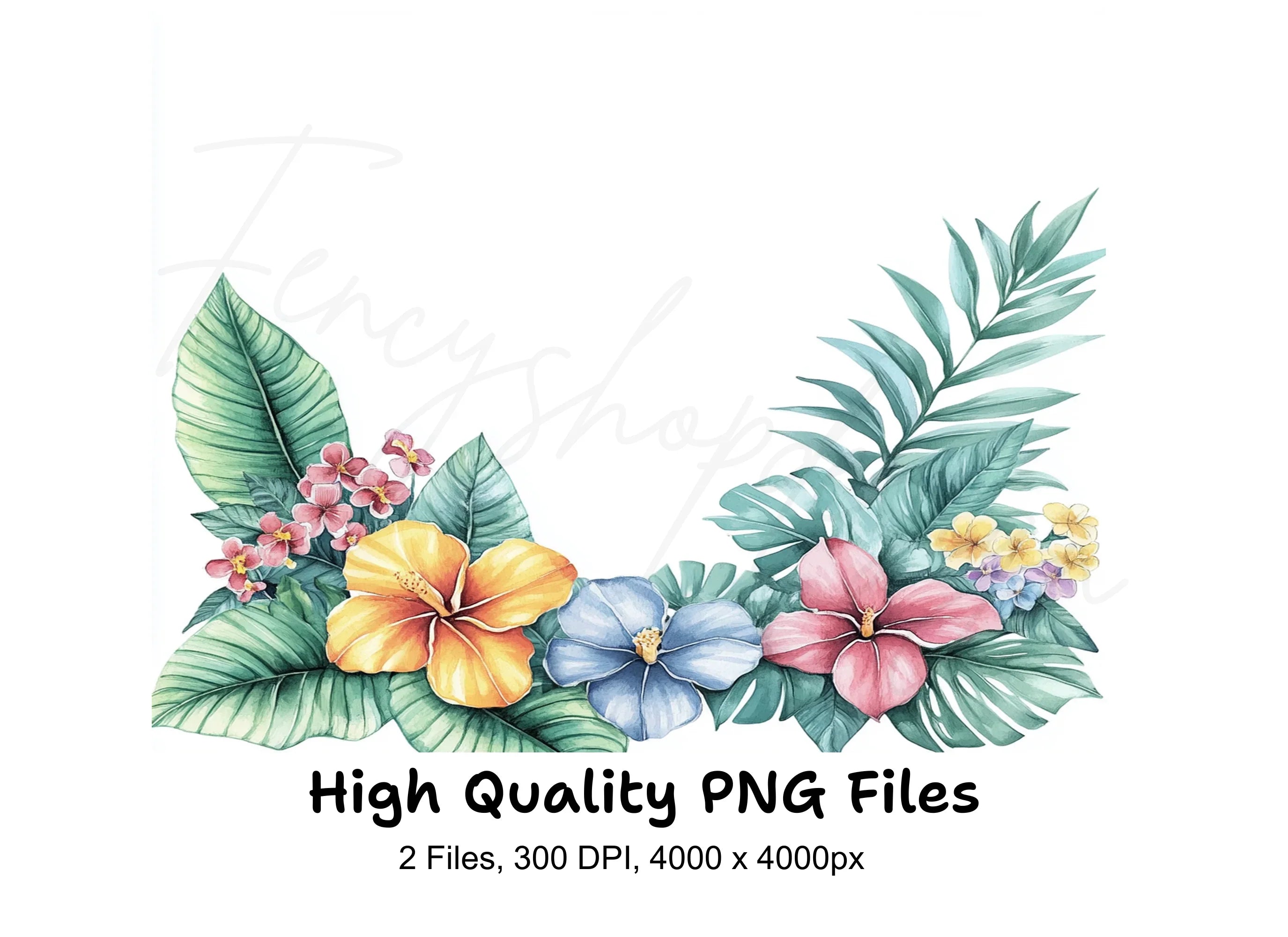 Tropical Hibiscus Palm Leaves Clipart Bundle