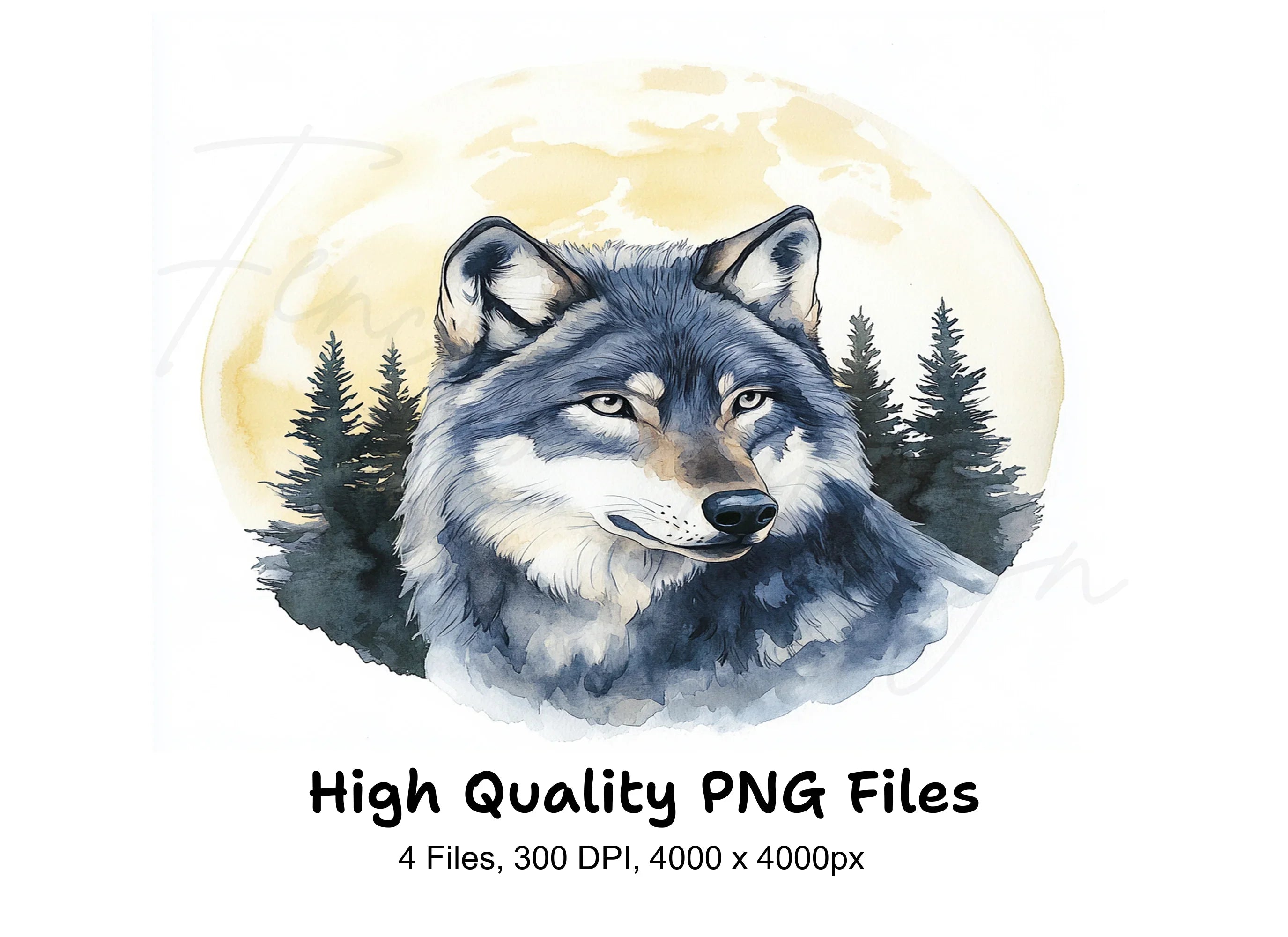 Majestic Wolves in Forest Clipart Bundle