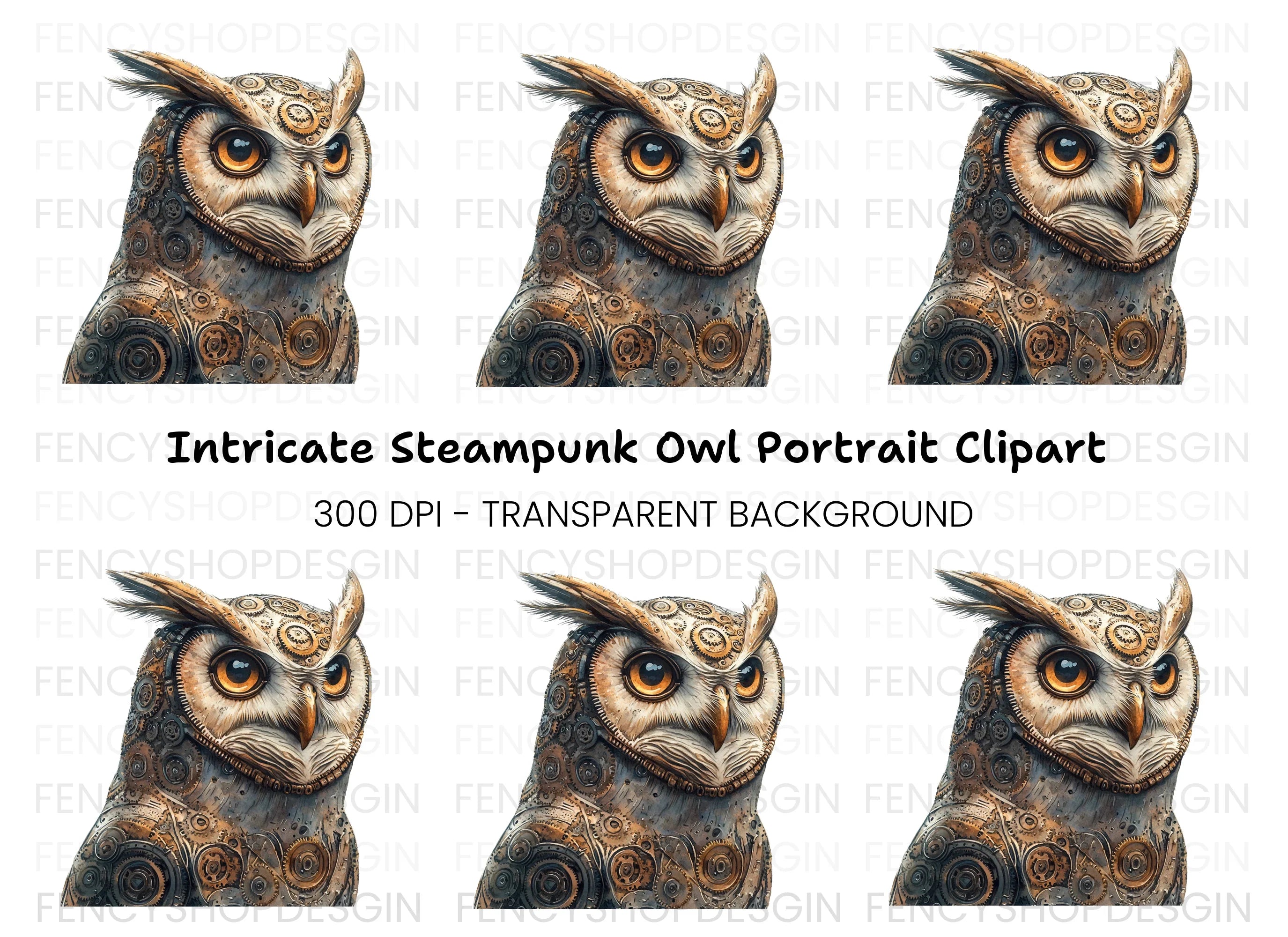 Steampunk Owl Illustration Clipart Bundle