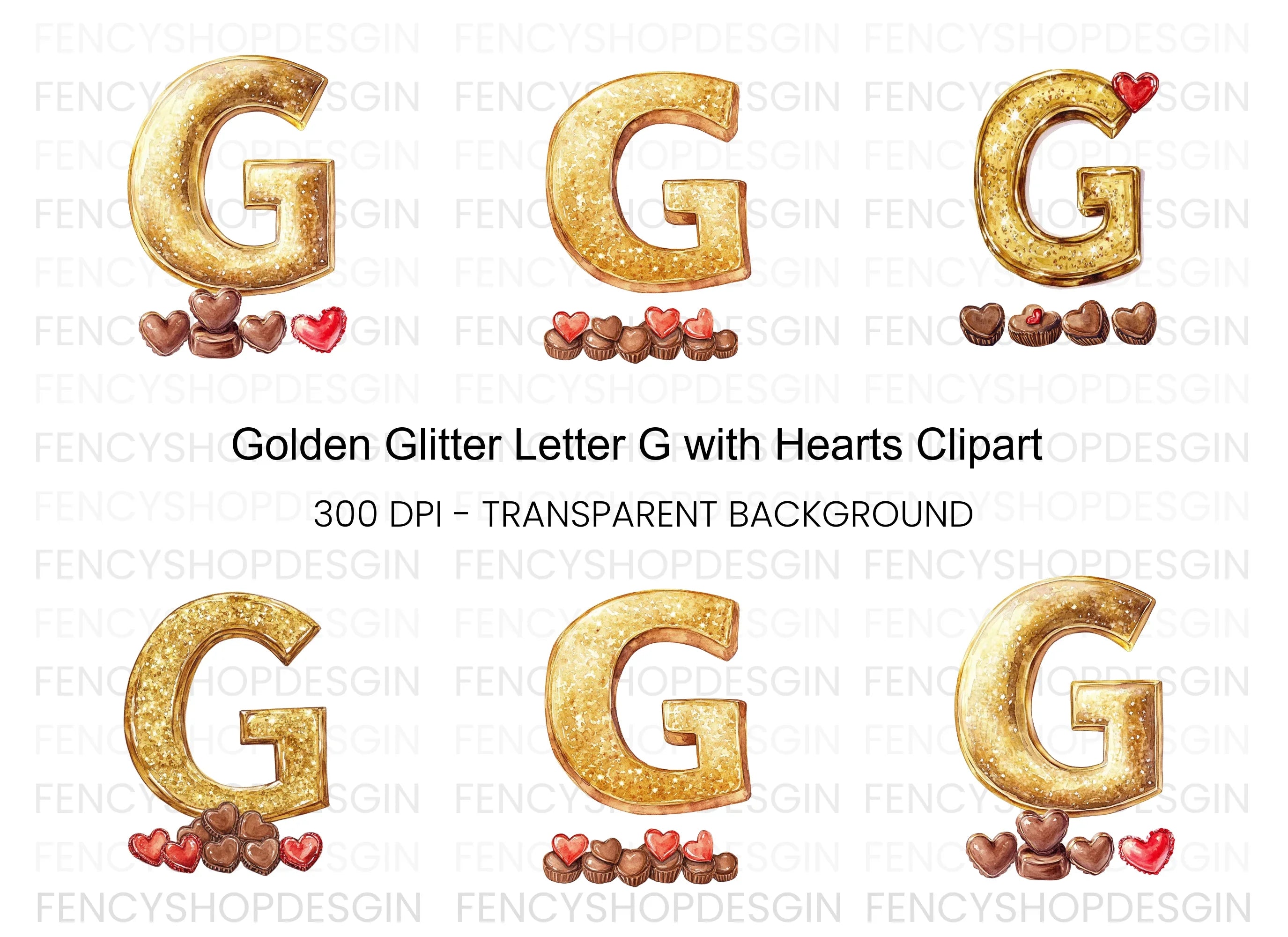 Golden Glitter Letter with Chocolates Clipart Bundle