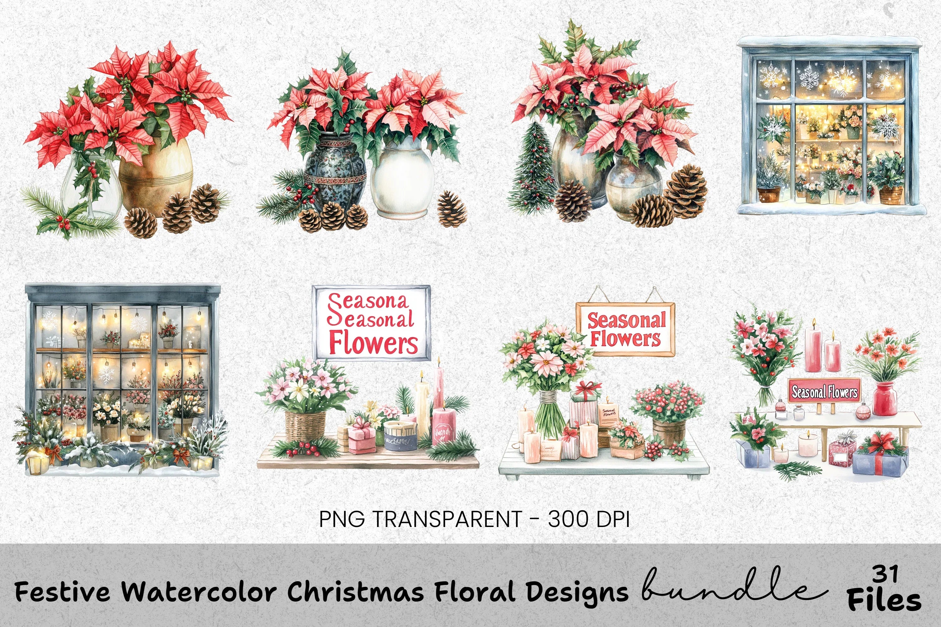 Christmas Flower Shop Clipart Bundle