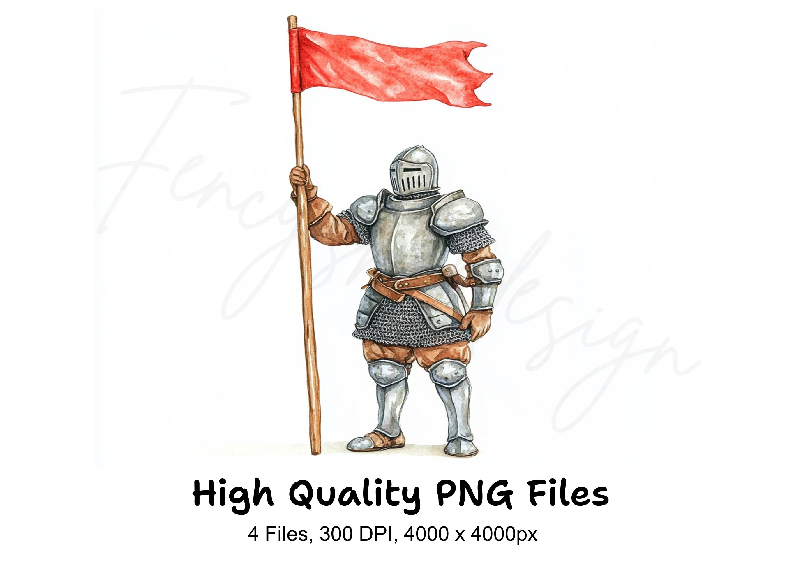Medieval Knights with Red Flags Clipart Bundle