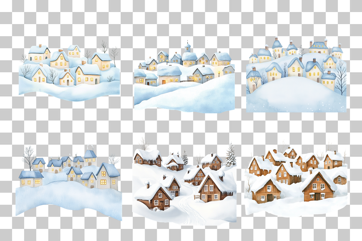 Winter Village Snowy Town Clipart Bundle