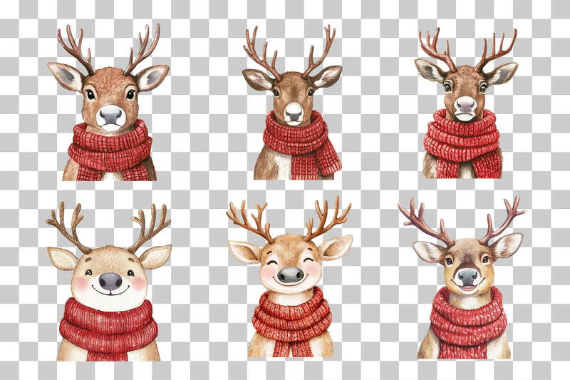 Christmas Reindeer with Scarf Clipart Bundle - CraftNest - Digital Crafting and Art