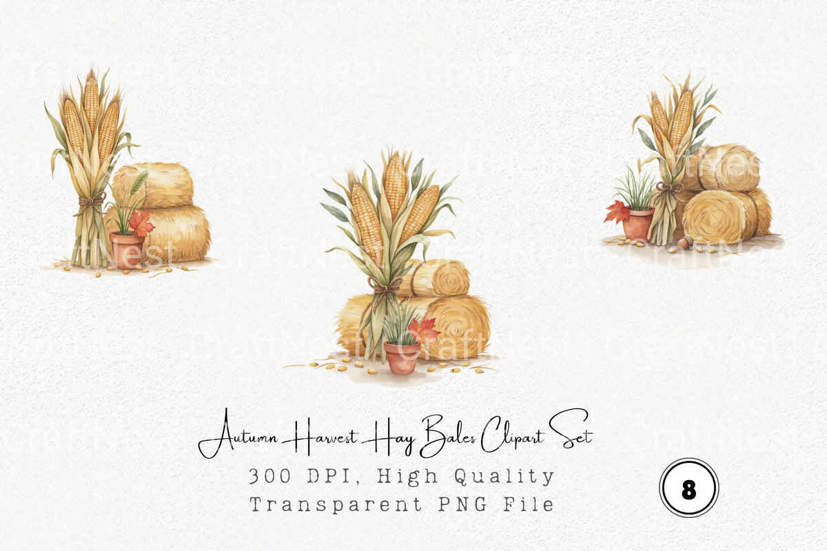Autumn Harvest Hay Bales Clipart Bundle