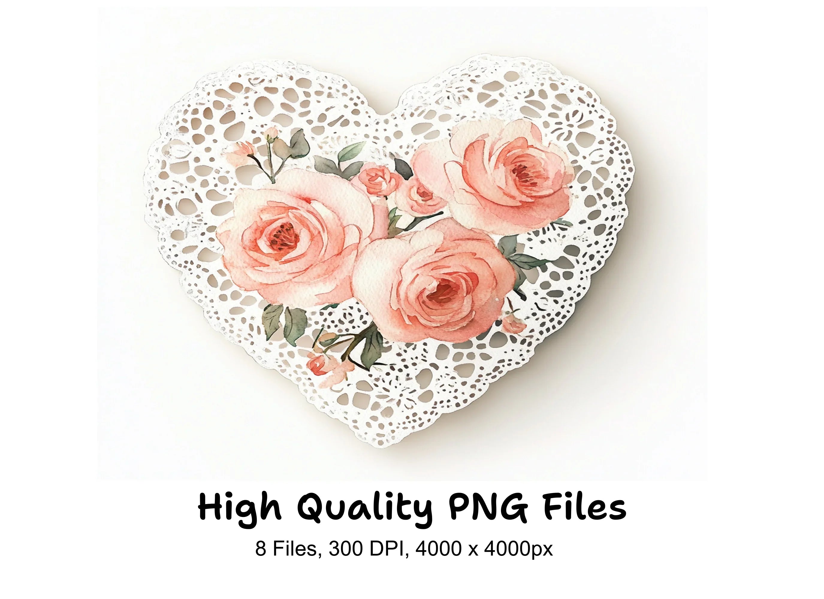 Lace Heart Floral Clipart Bundle