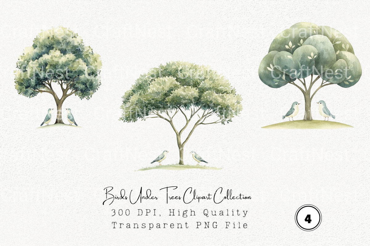 Birds Under Trees Clipart Bundle