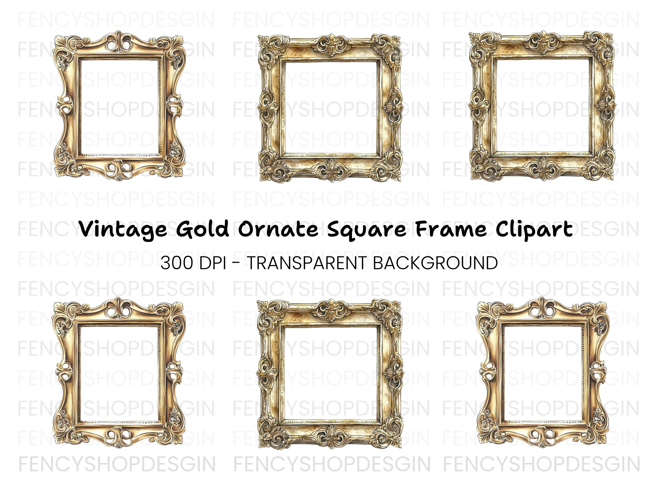 Elegant Gold Ornate Frames Clipart Bundle