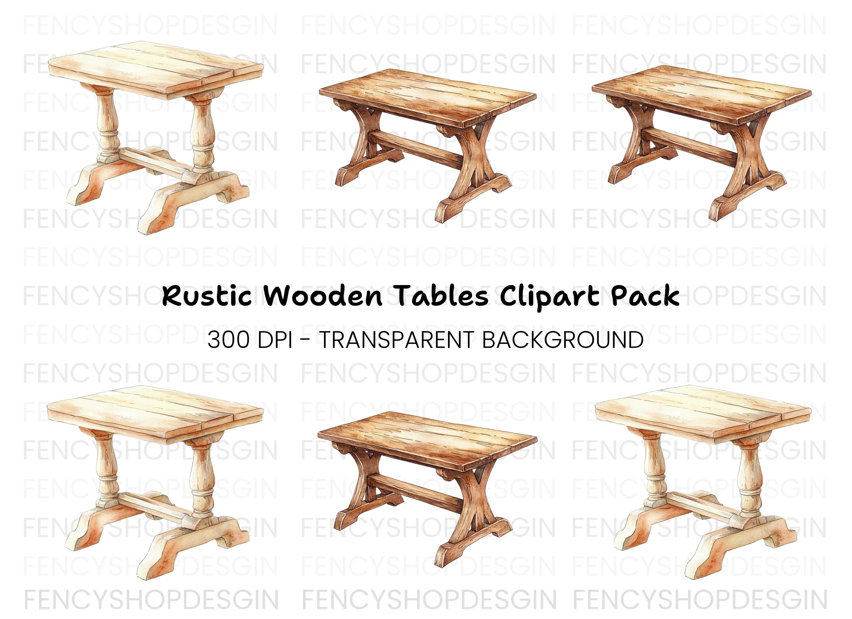 Rustic Wooden Tables Clipart Bundle