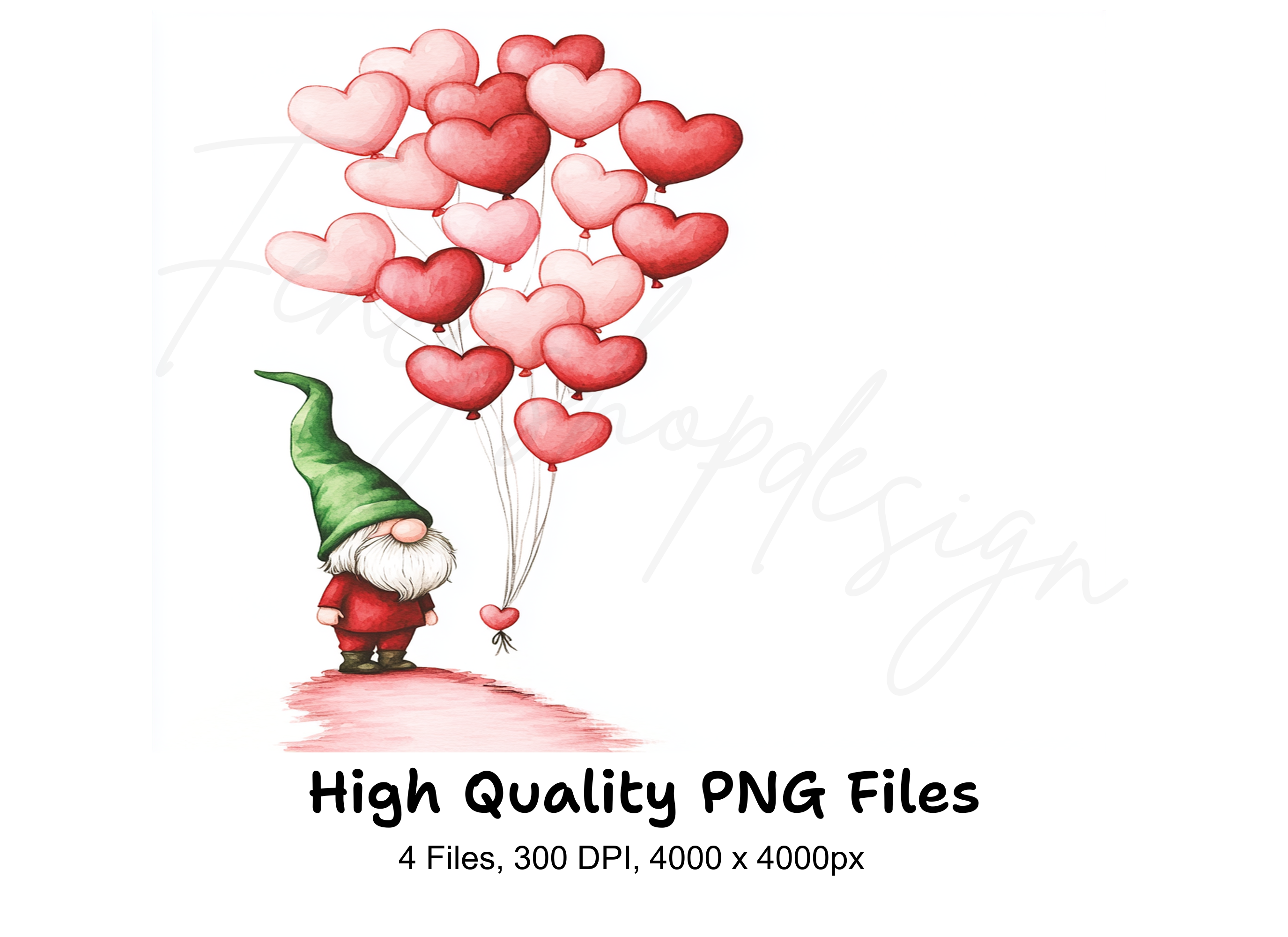 Valentine Gnomes with Heart Balloons Clipart Bundle