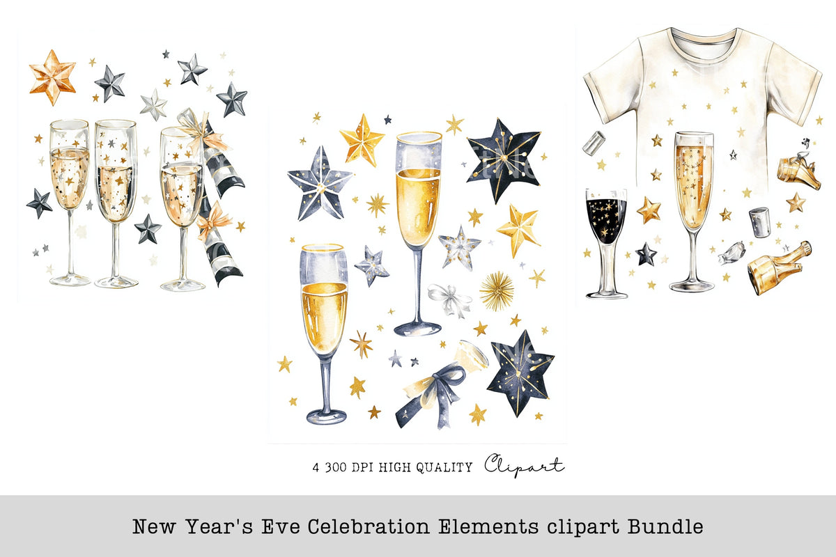 New Year Eve Celebration Elements Clipart Bundle