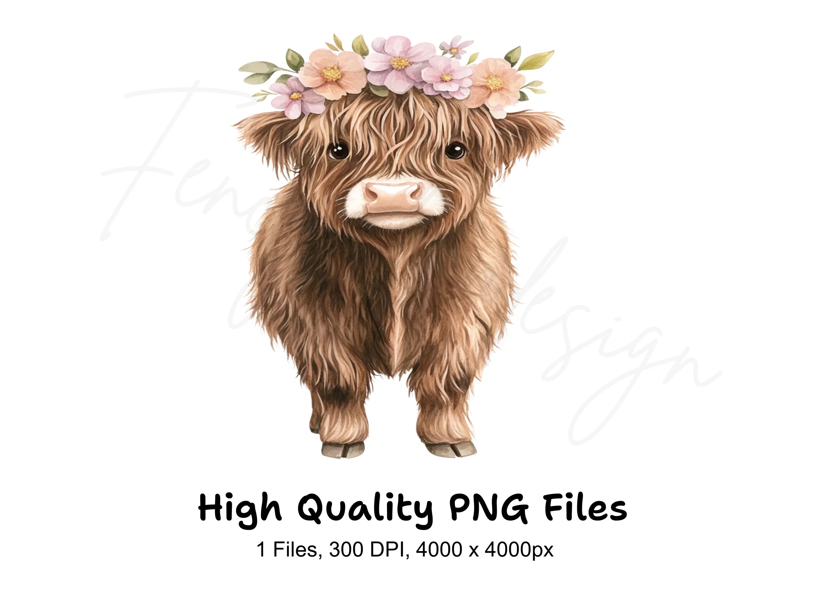 Cute Baby Highland Cow with Flower Crown Clipart Bundle