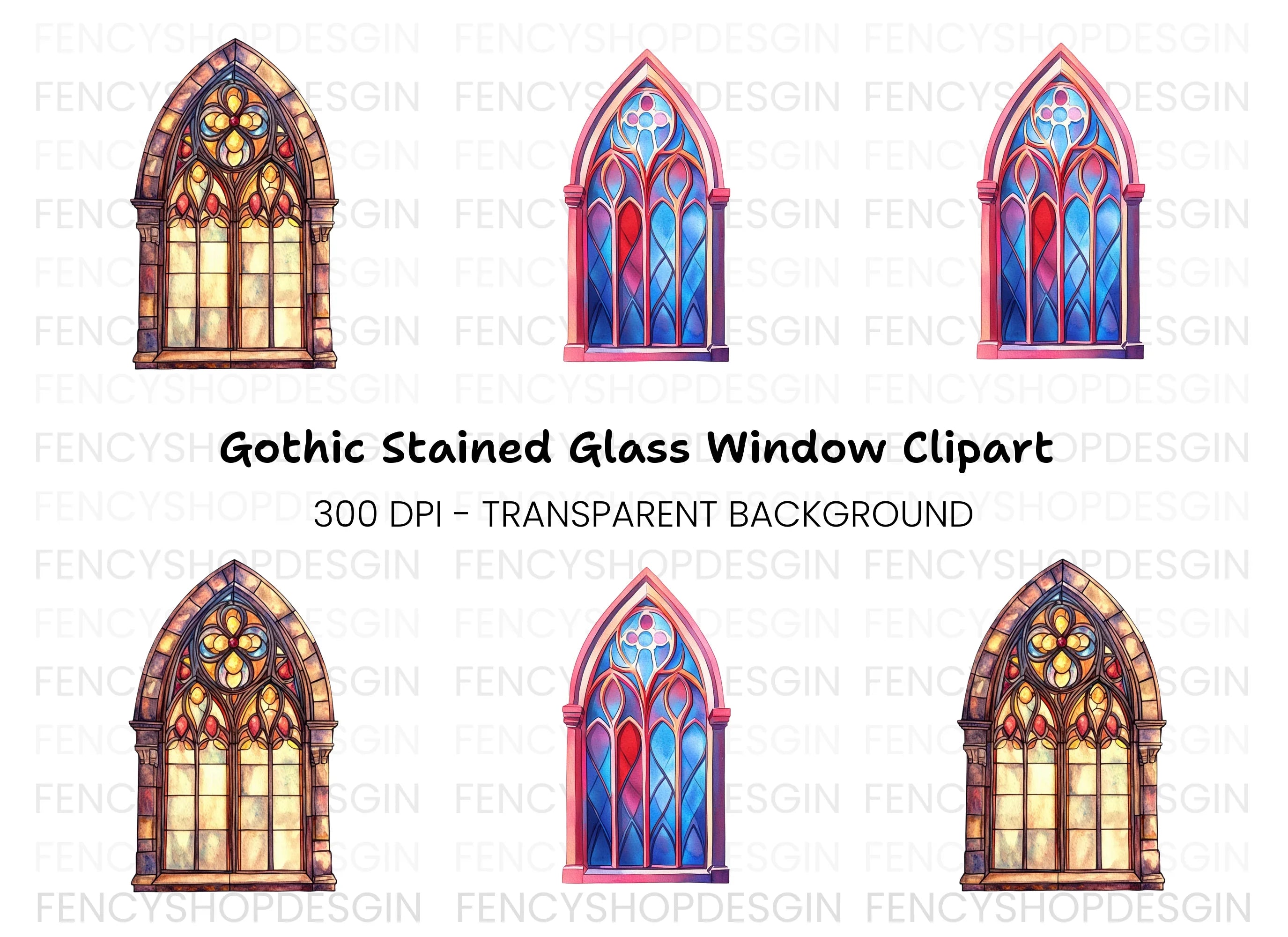 Stained Glass Window Clipart Bundle
