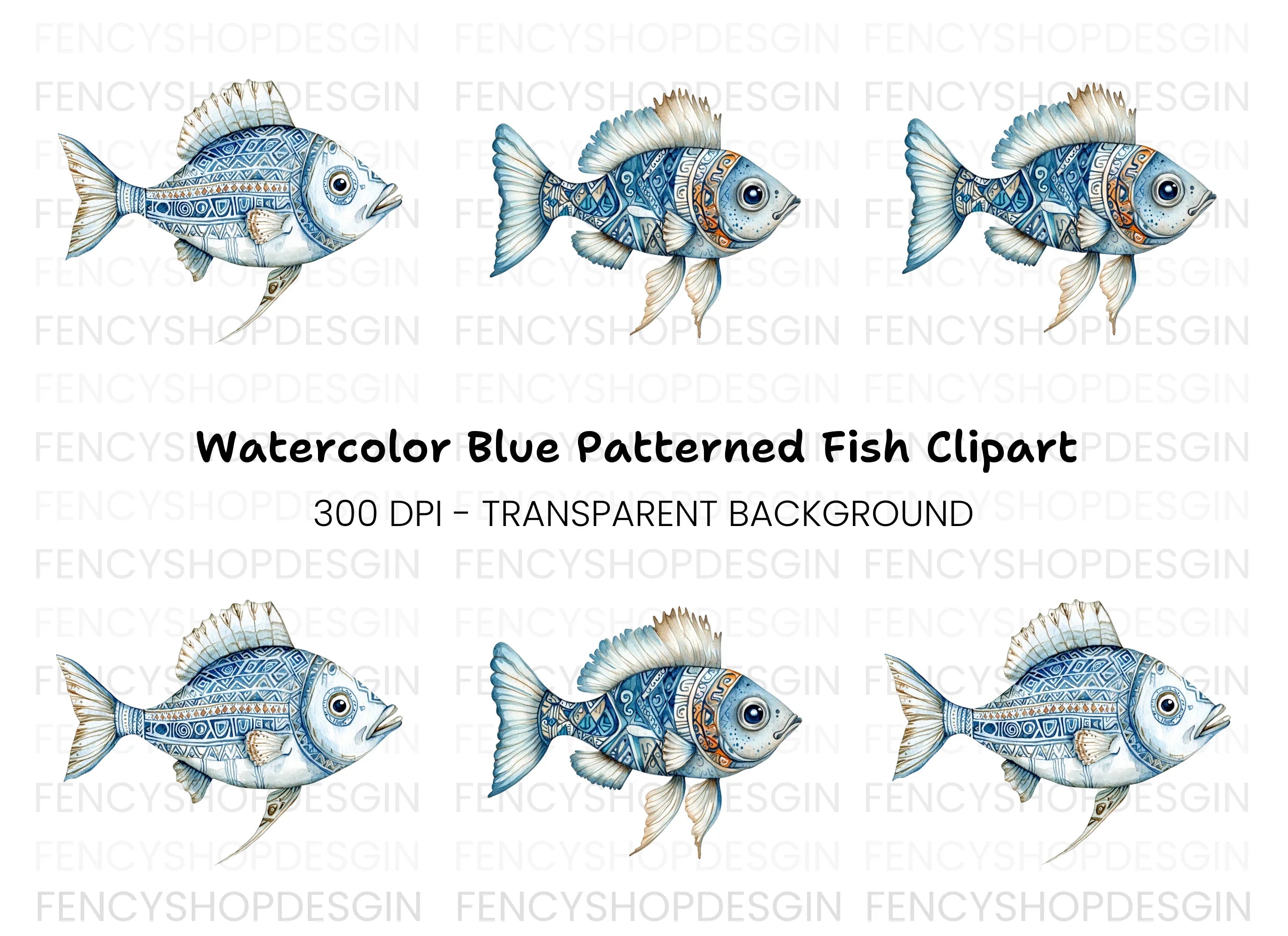 Decorative Blue Fish Clipart Bundle