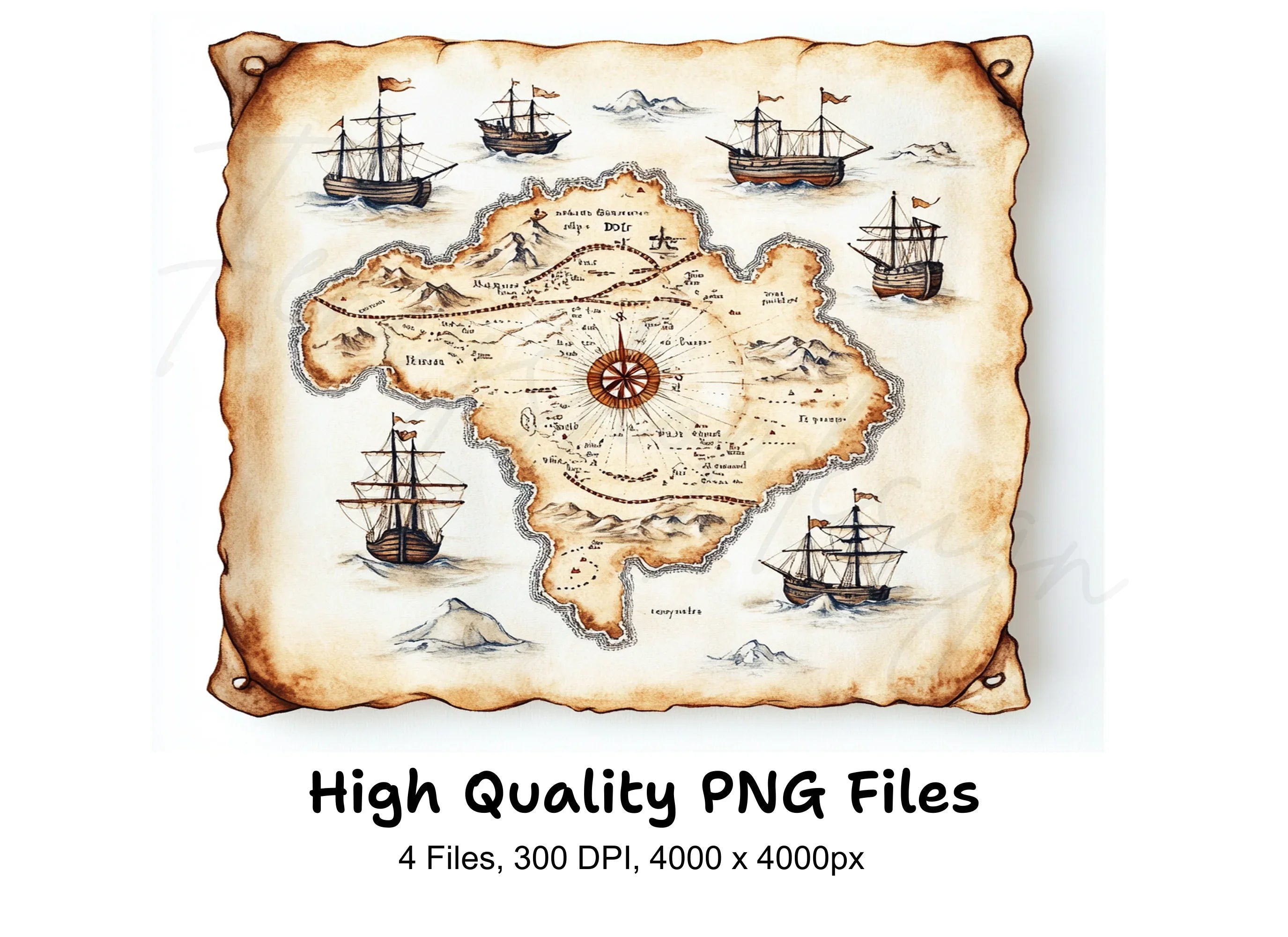 Old World Map and Ship Clipart Bundle