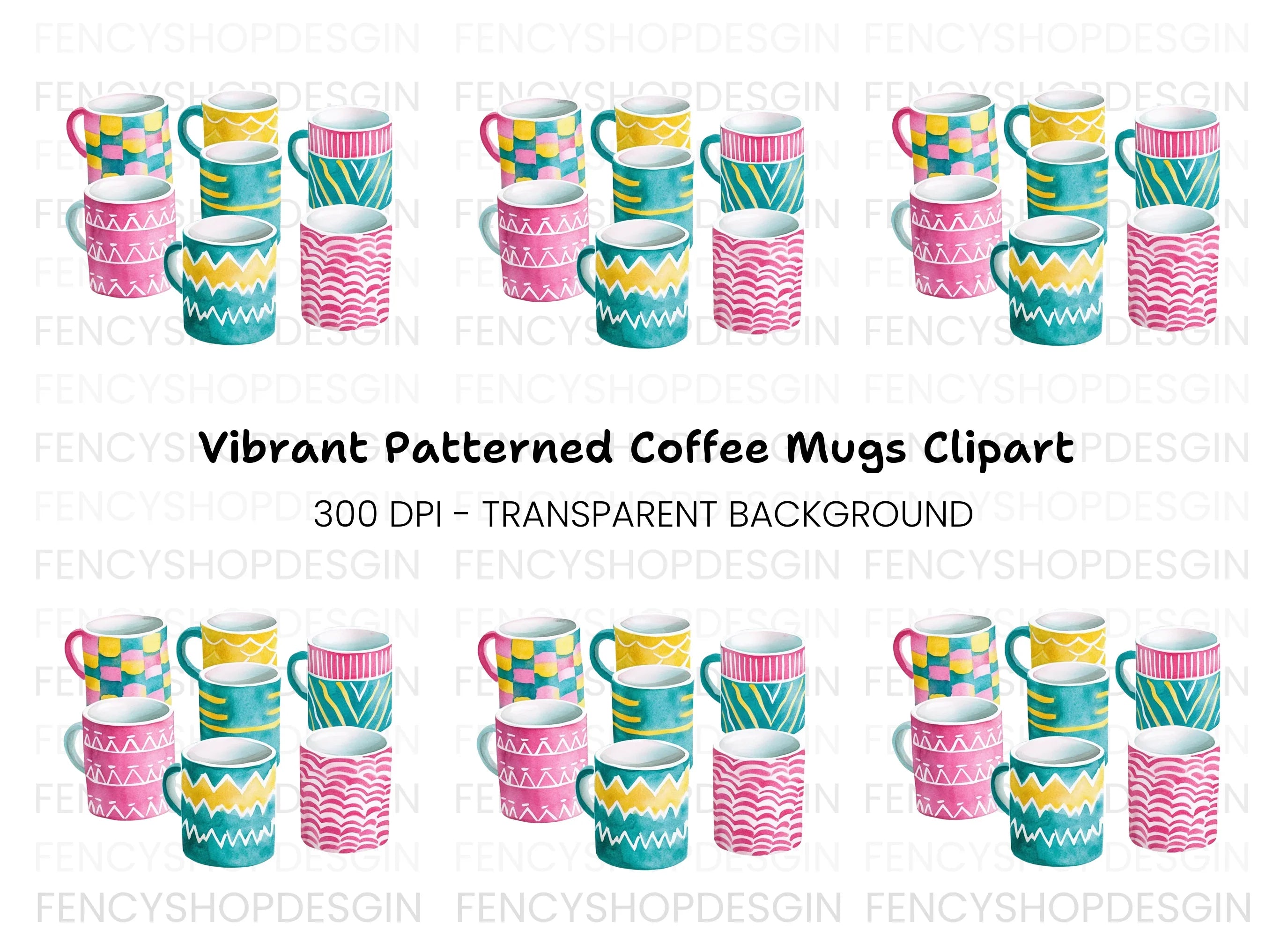 Patterned Mugs Clipart Bundle
