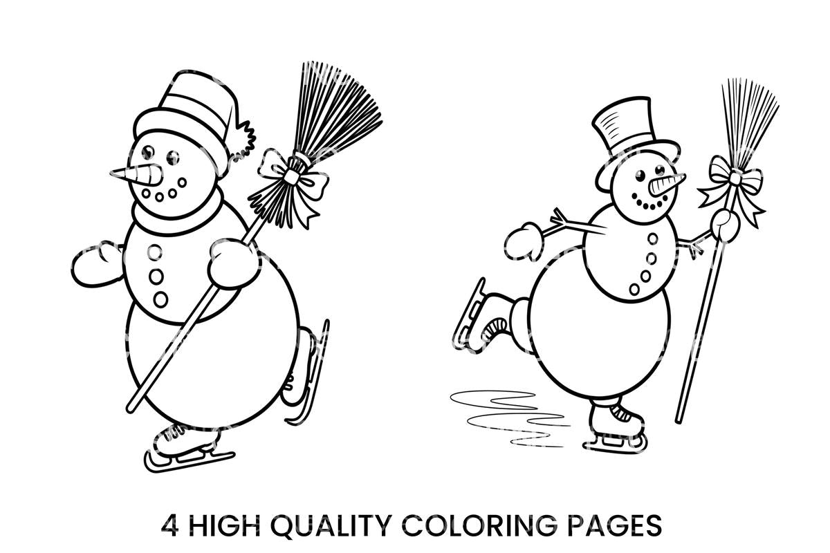 Broom Wielding Snowman Ice Skating Fun Coloring Books