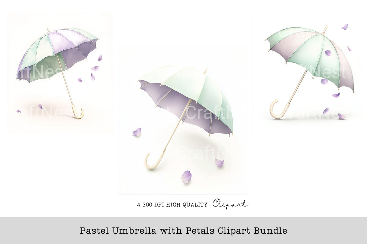 Pastel Umbrella With Petals Clipart Bundle