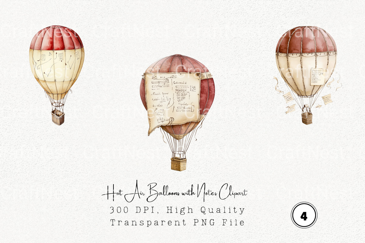 Hot Air Balloons With Notes Clipart Bundle