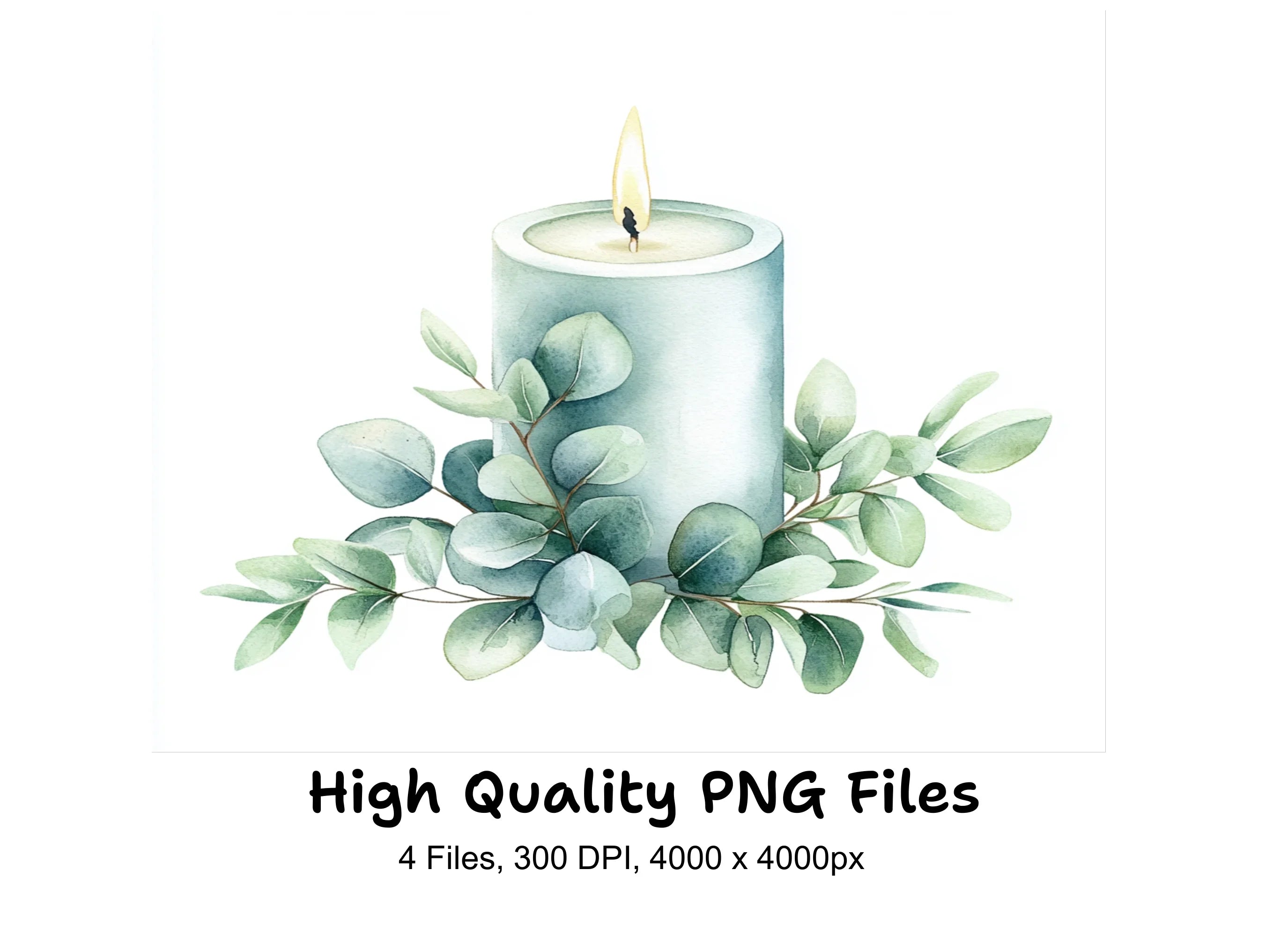 Blue Eucalyptus Candle Clipart Bundle