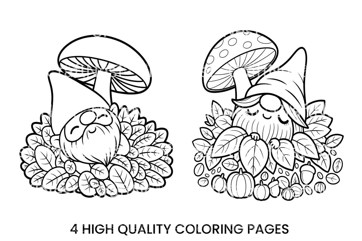Sleeping Gnomes Under Mushroom Caps Coloring Books