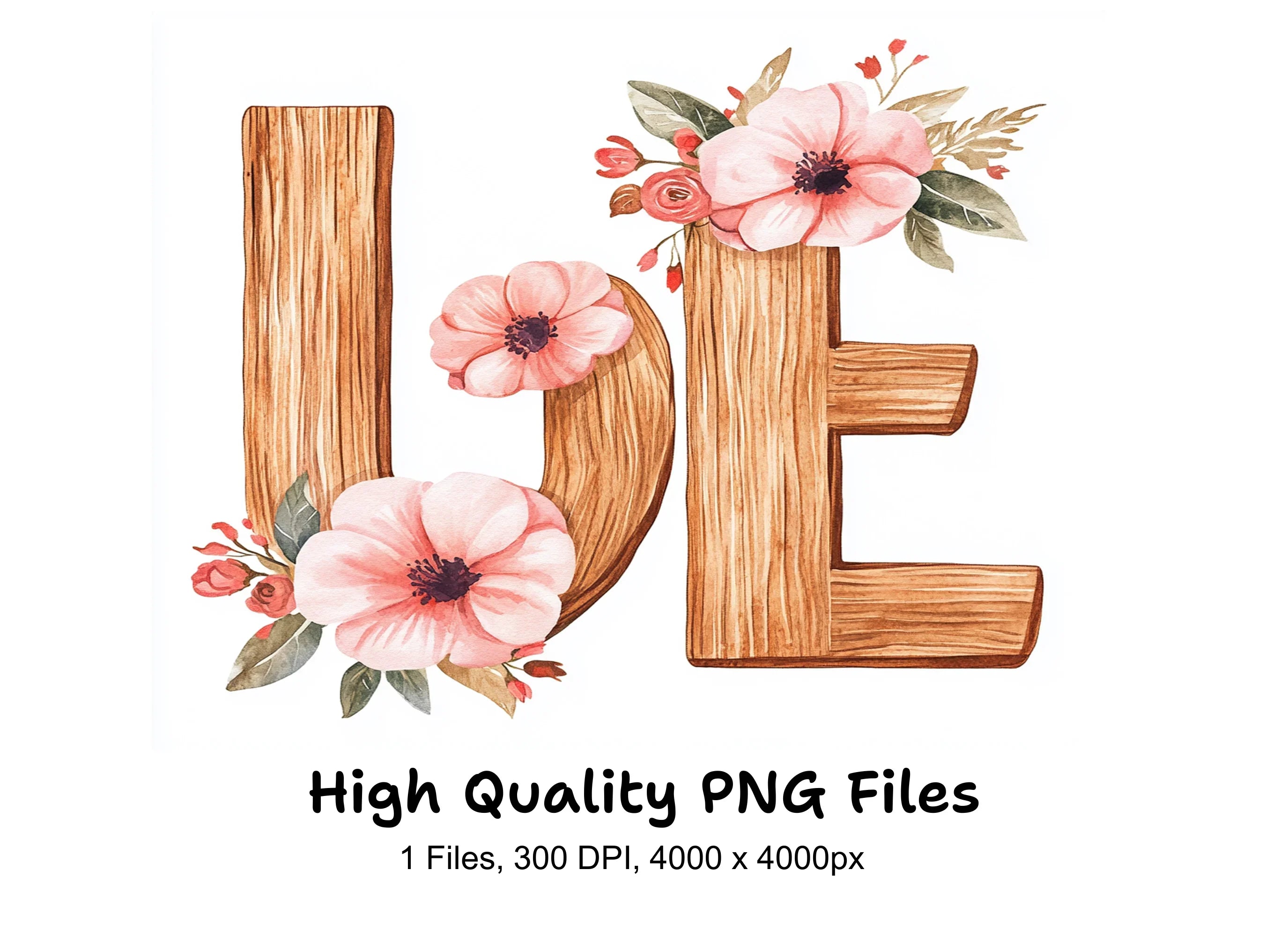 Love Wood Floral Clipart Bundle