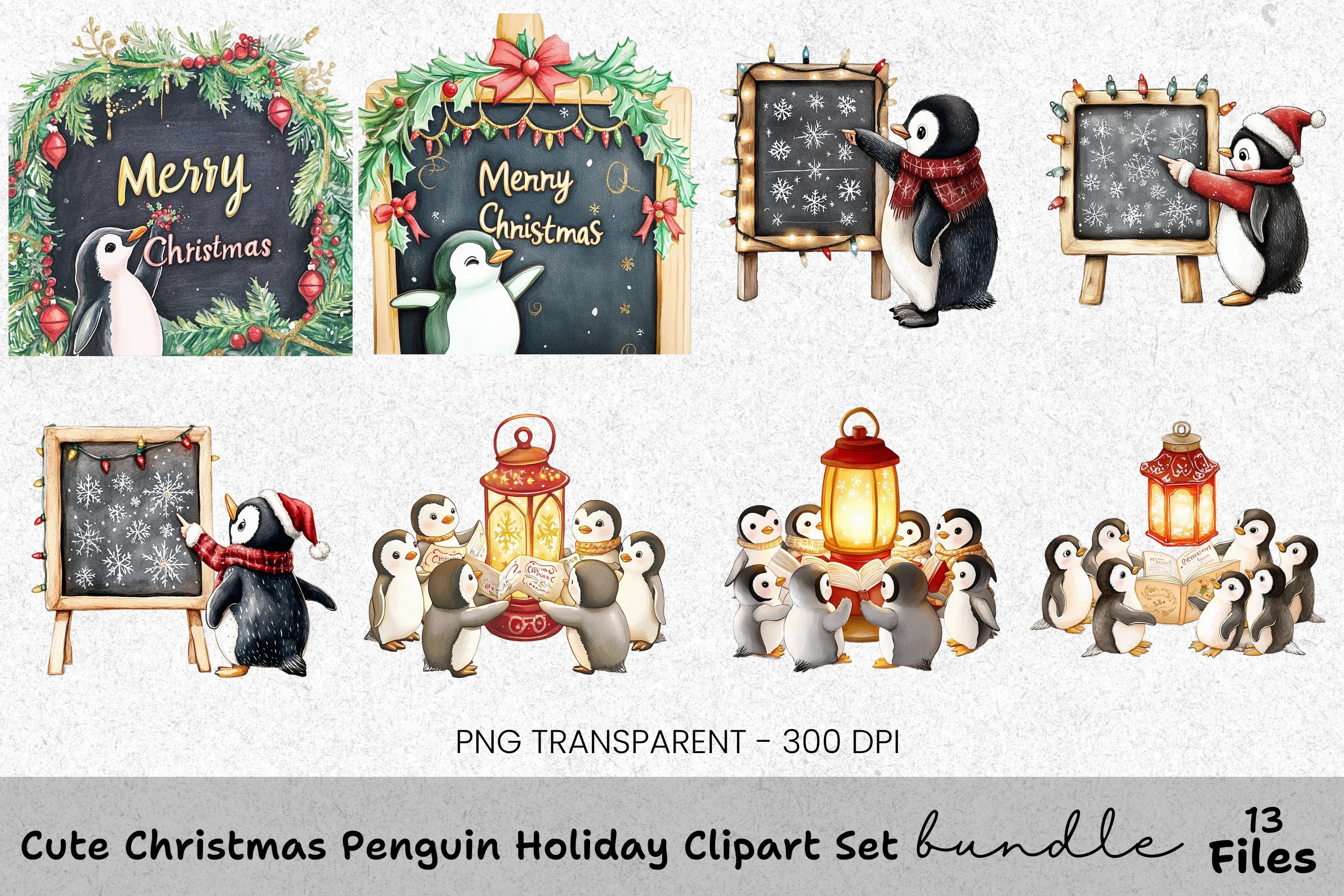 Singing Penguins Christmas Clipart Bundle