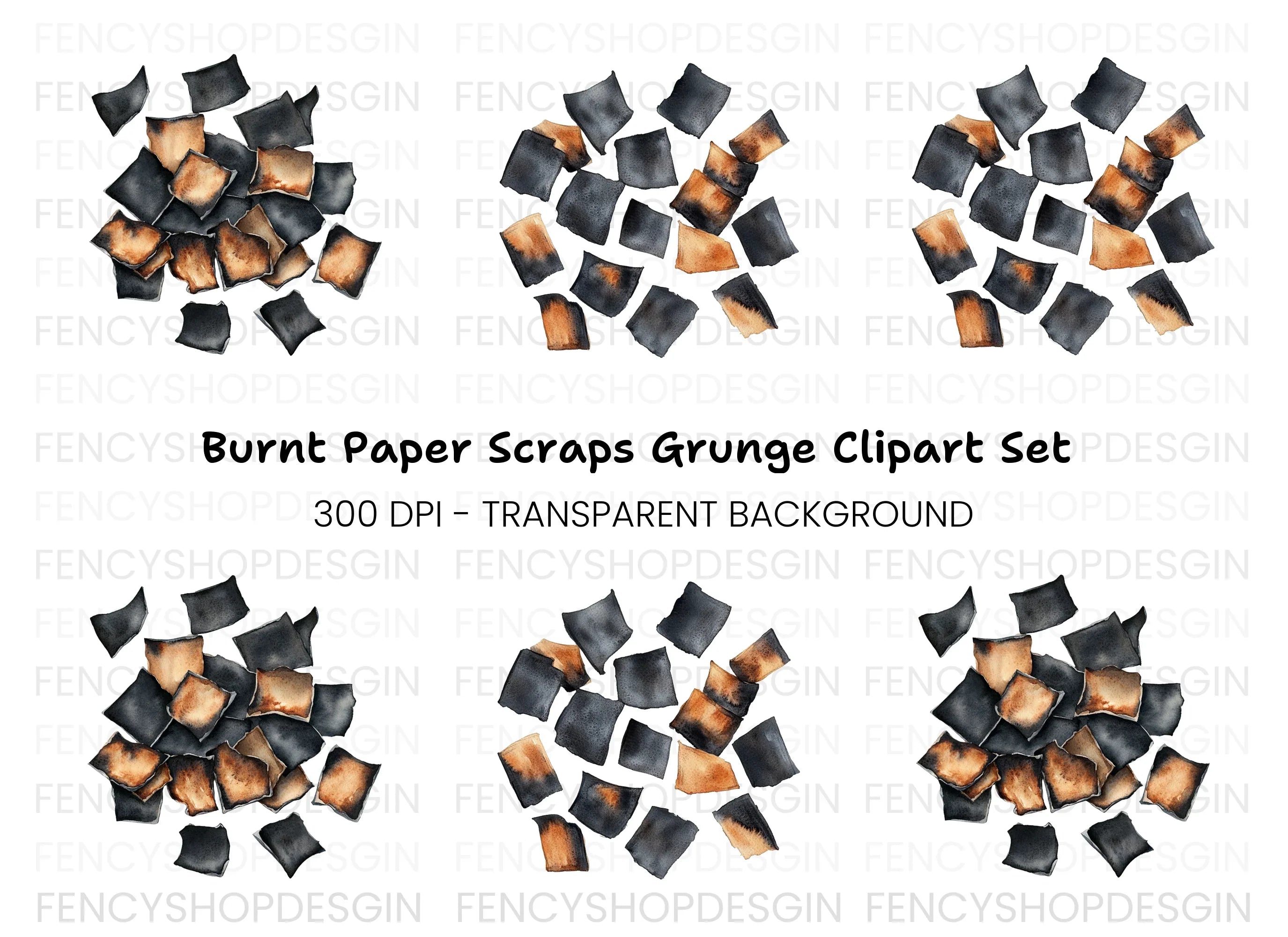 Scattered Burnt Pieces Clipart Bundle