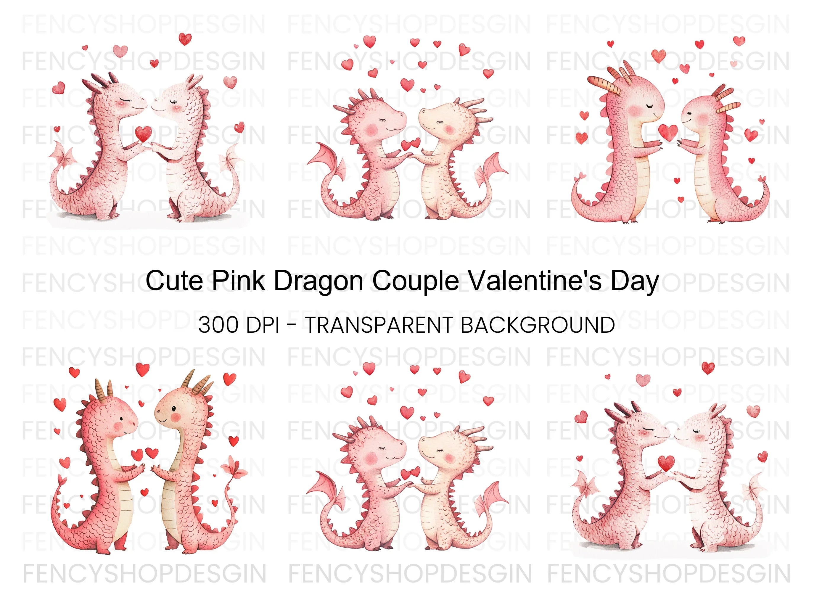 Cute Dragon Couple Love Clipart Bundle