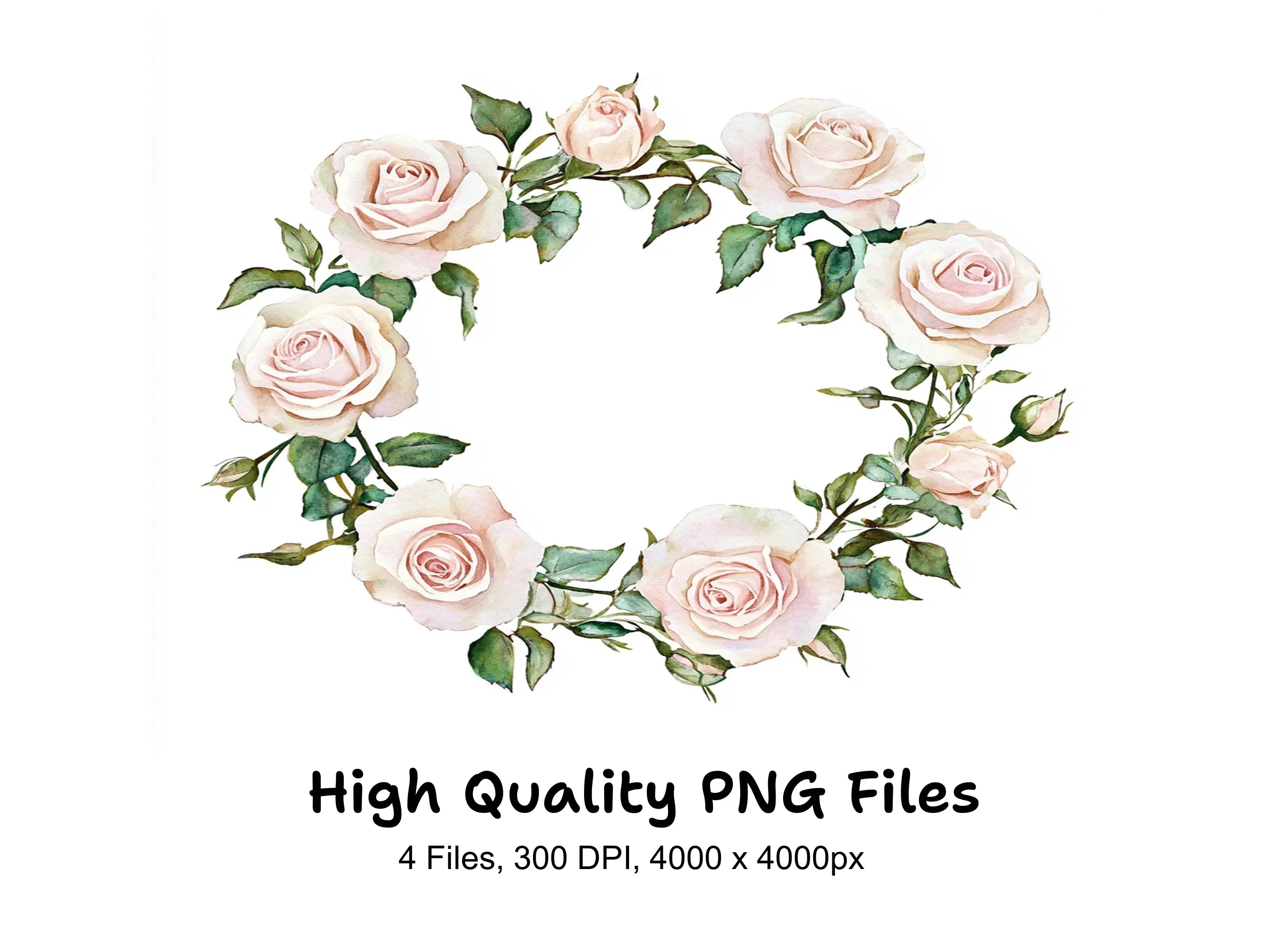 Elegant Blush Rose Wreath Clipart Bundle