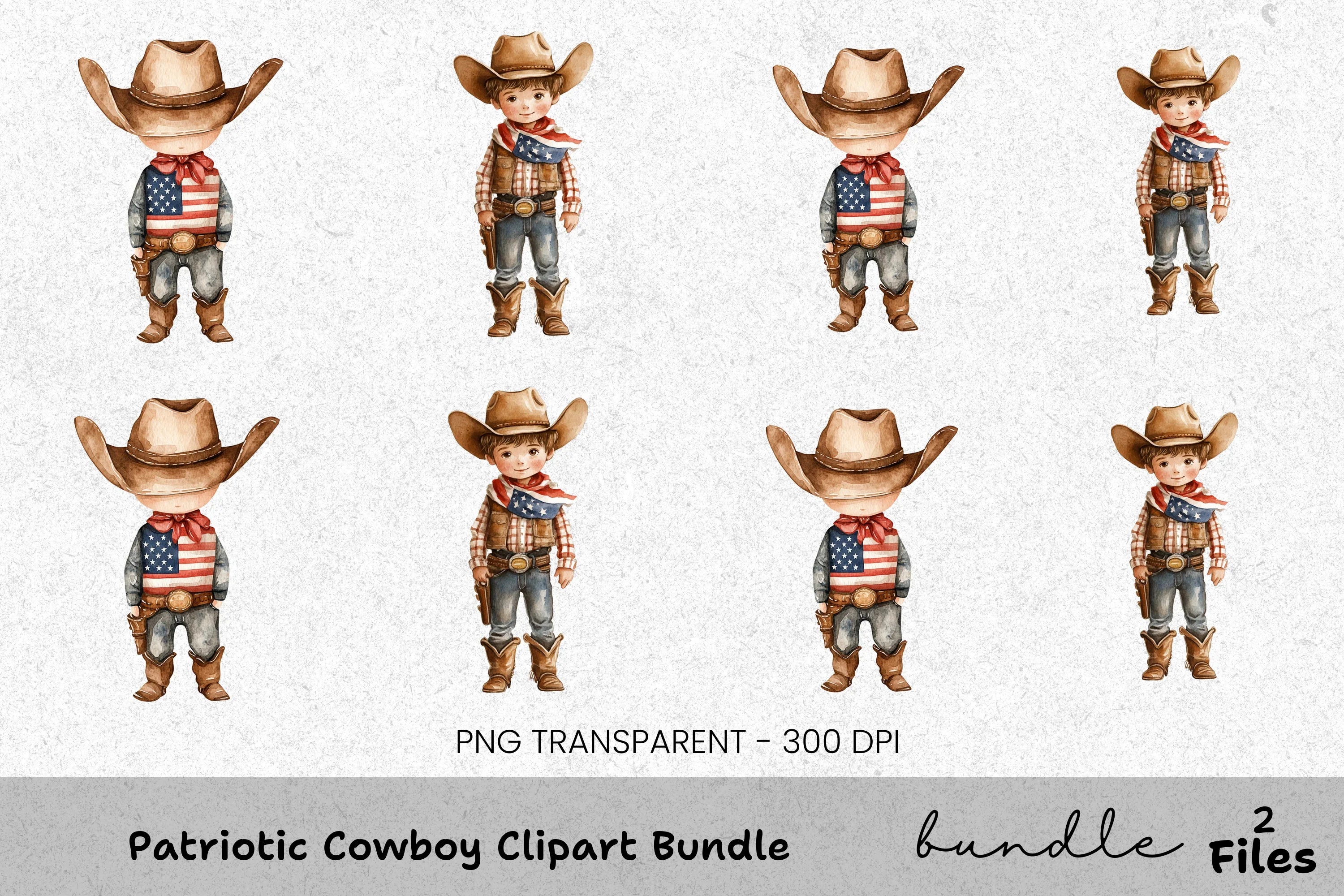 Patriotic Cowboy Clipart Bundle
