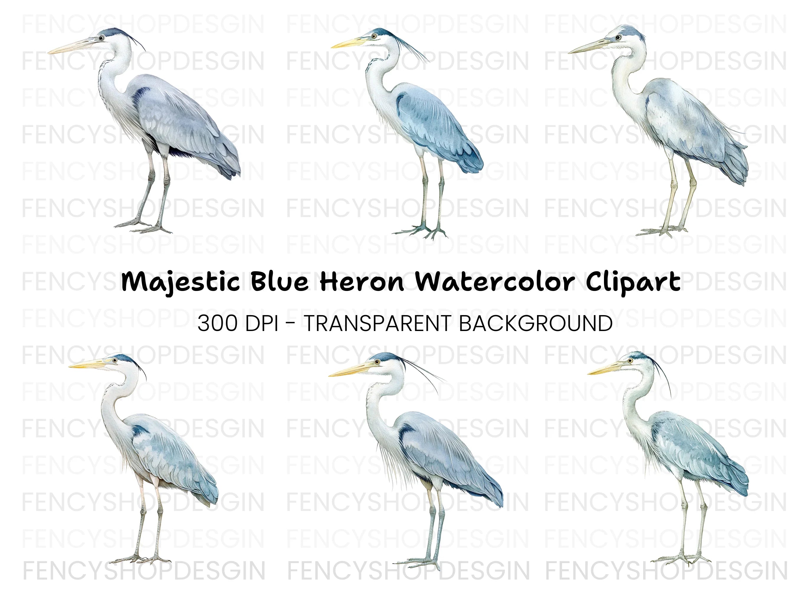 Elegant Grey Heron Bird Clipart Bundle