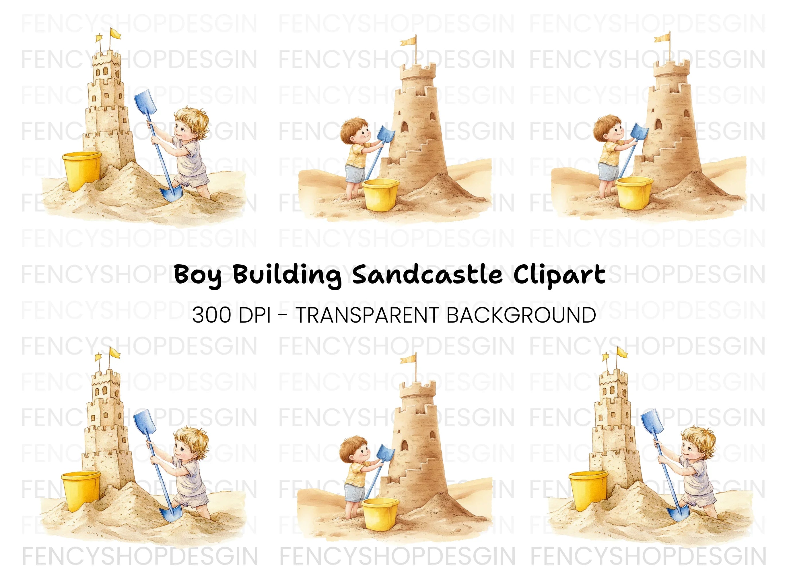 Kids Building Sandcastles Clipart Bundle