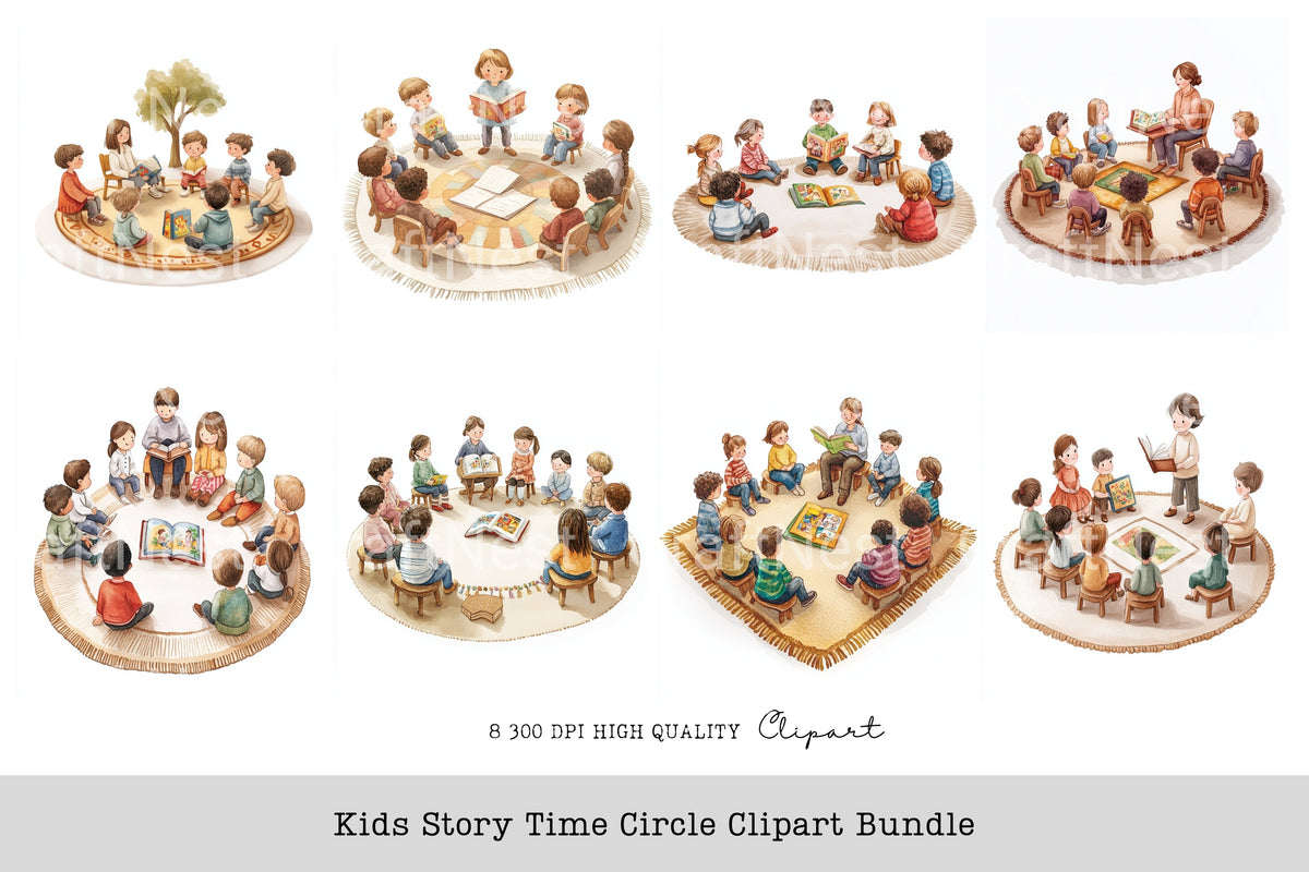Kids Story Time Circle Clipart Bundle