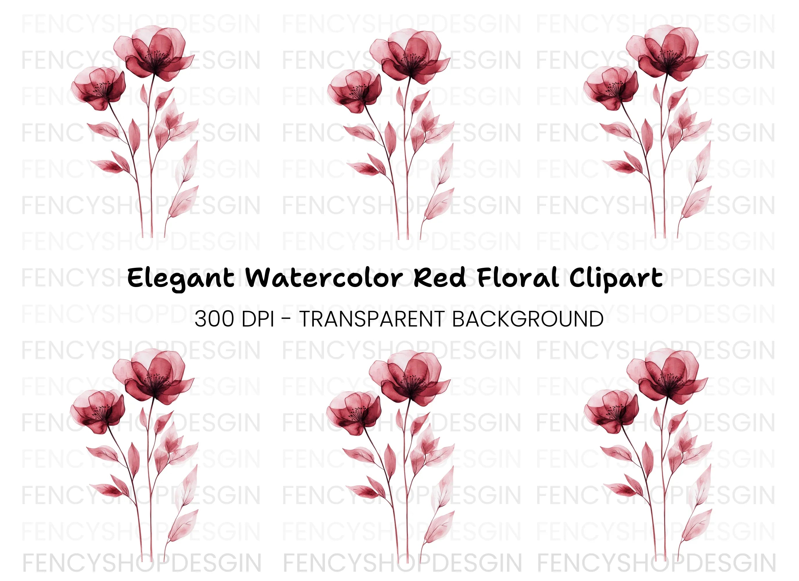 Red Flowers Clipart Bundle
