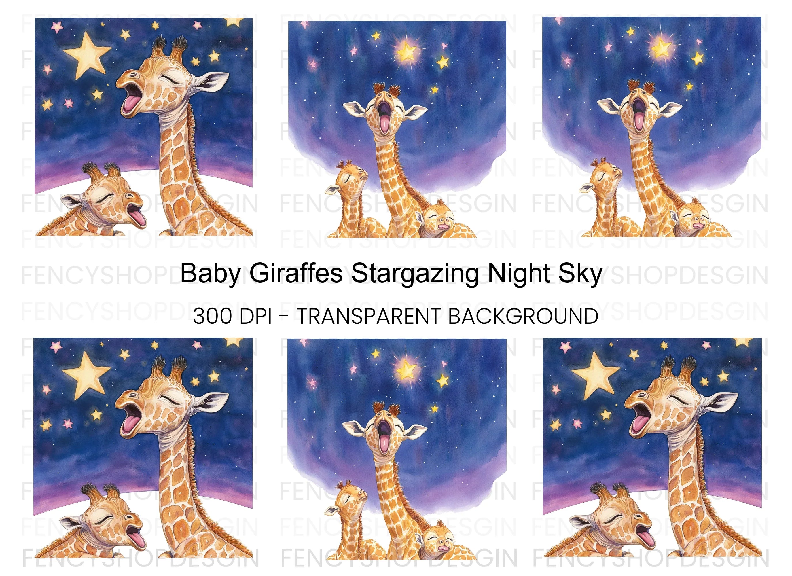 Baby Giraffes Stargazing Clipart Bundle
