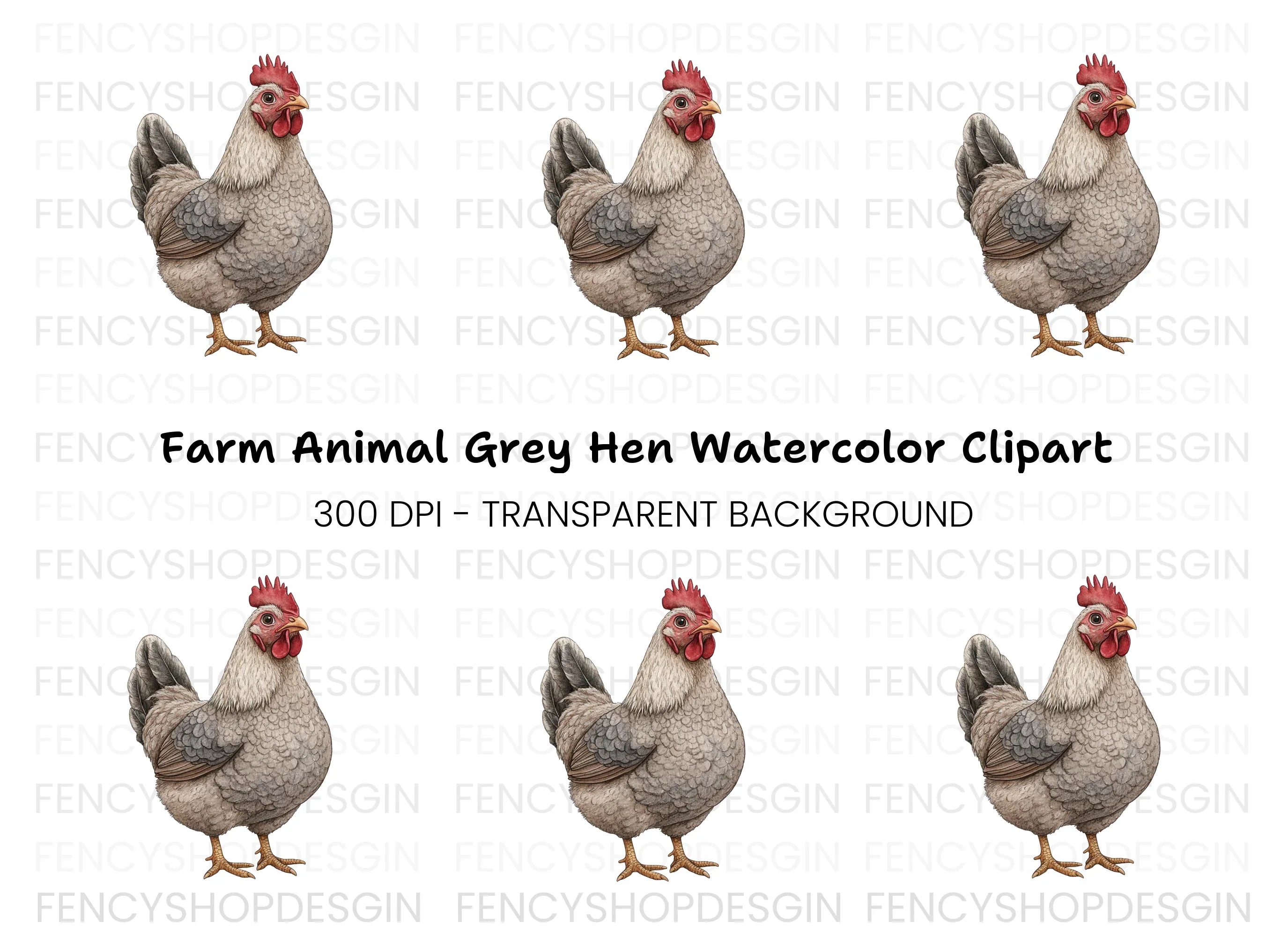 Grey Hen Farm Animal Clipart Bundle