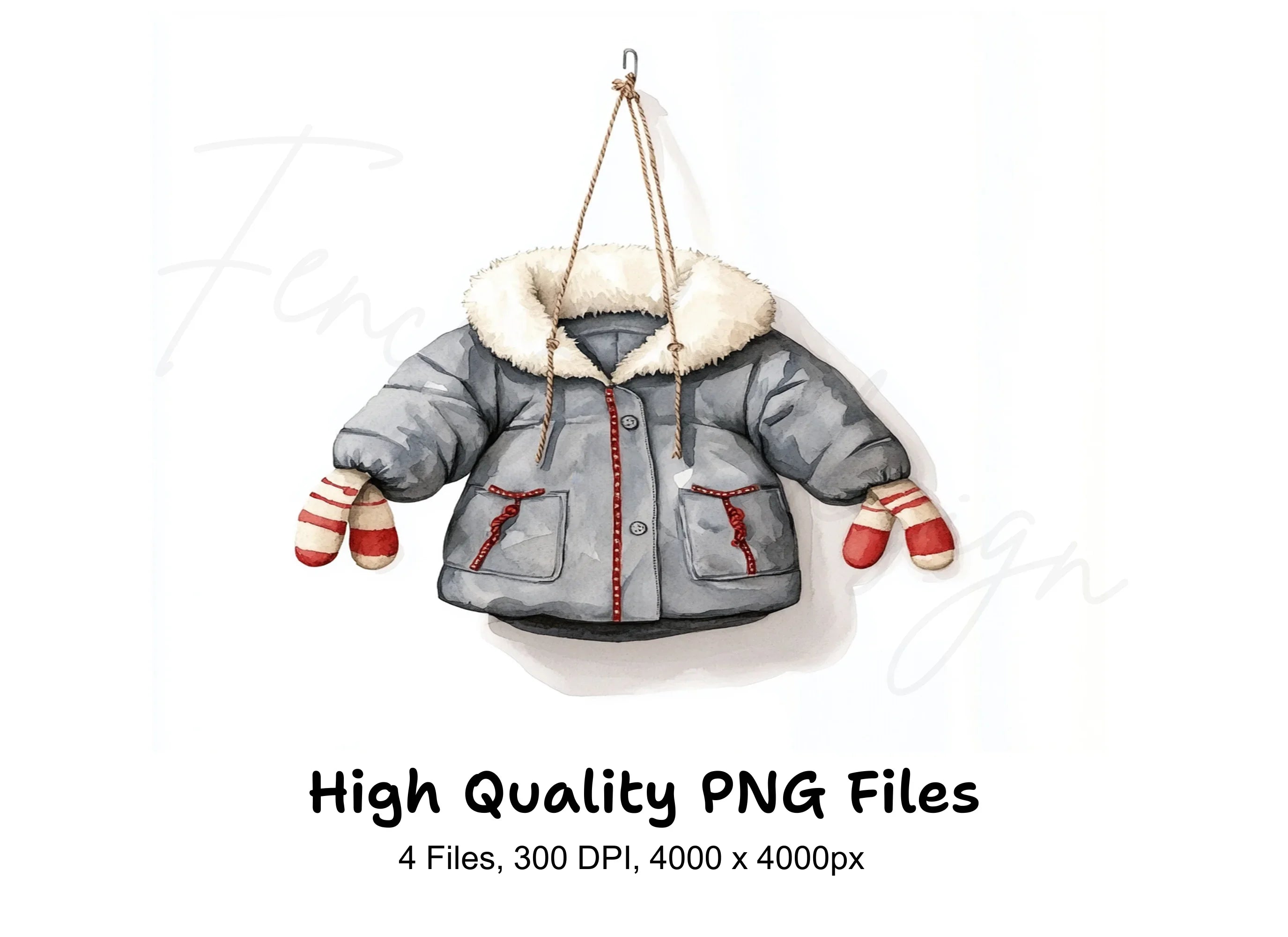 Children's Winter Coat and Mittens Clipart Bundle