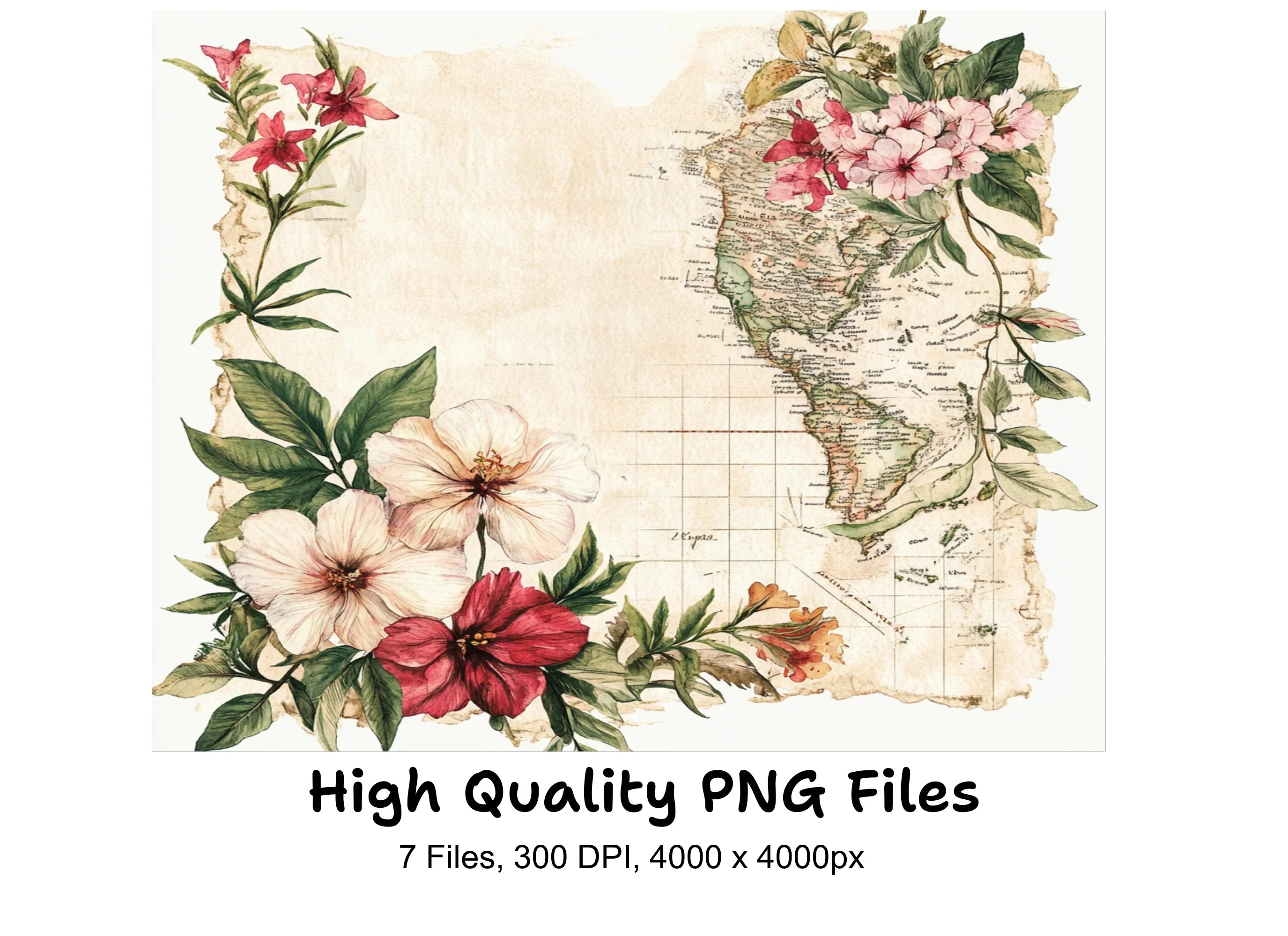 Vintage Floral Map Borders Clipart Bundle