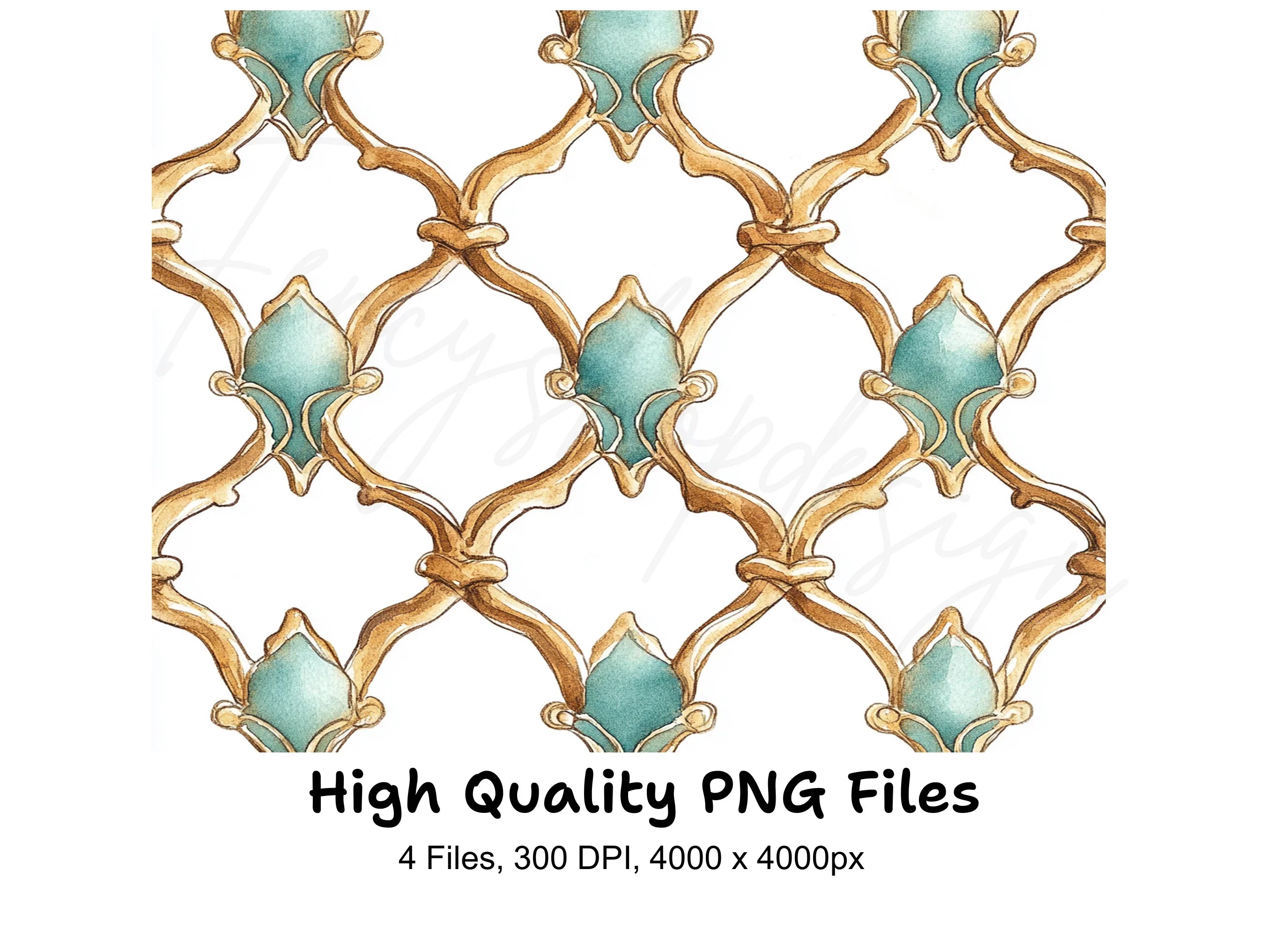 Ornate Gold Teal Decorative Patterns Clipart Bundle