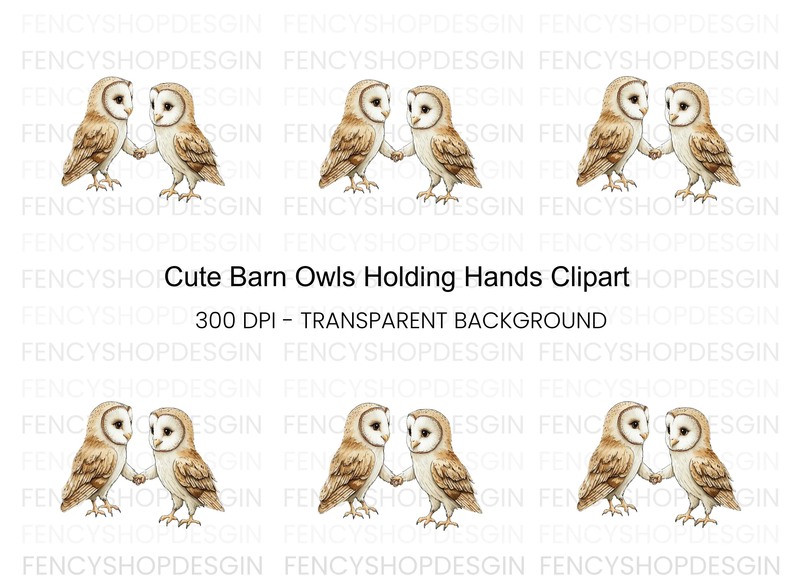 Cute Barn Owls Holding Hands Clipart Bundle