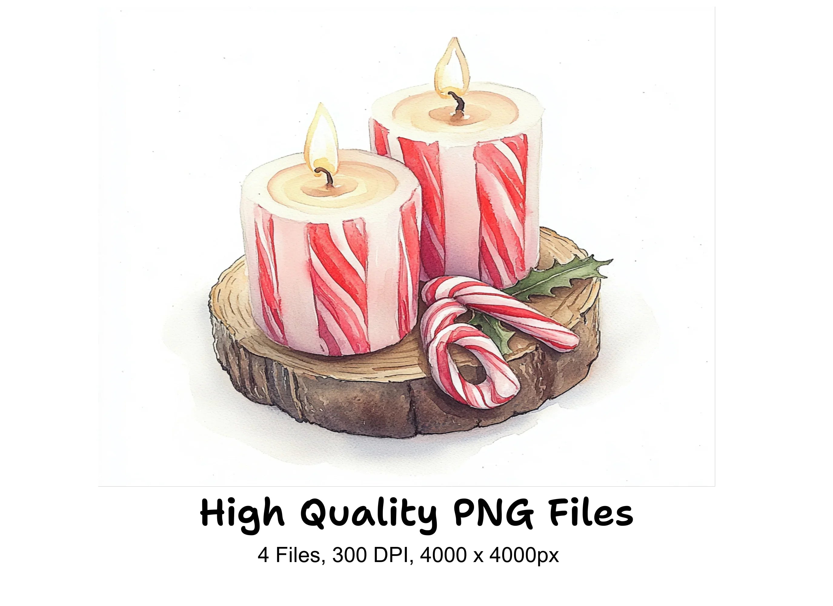 Candy Cane Christmas Candles Clipart Bundle