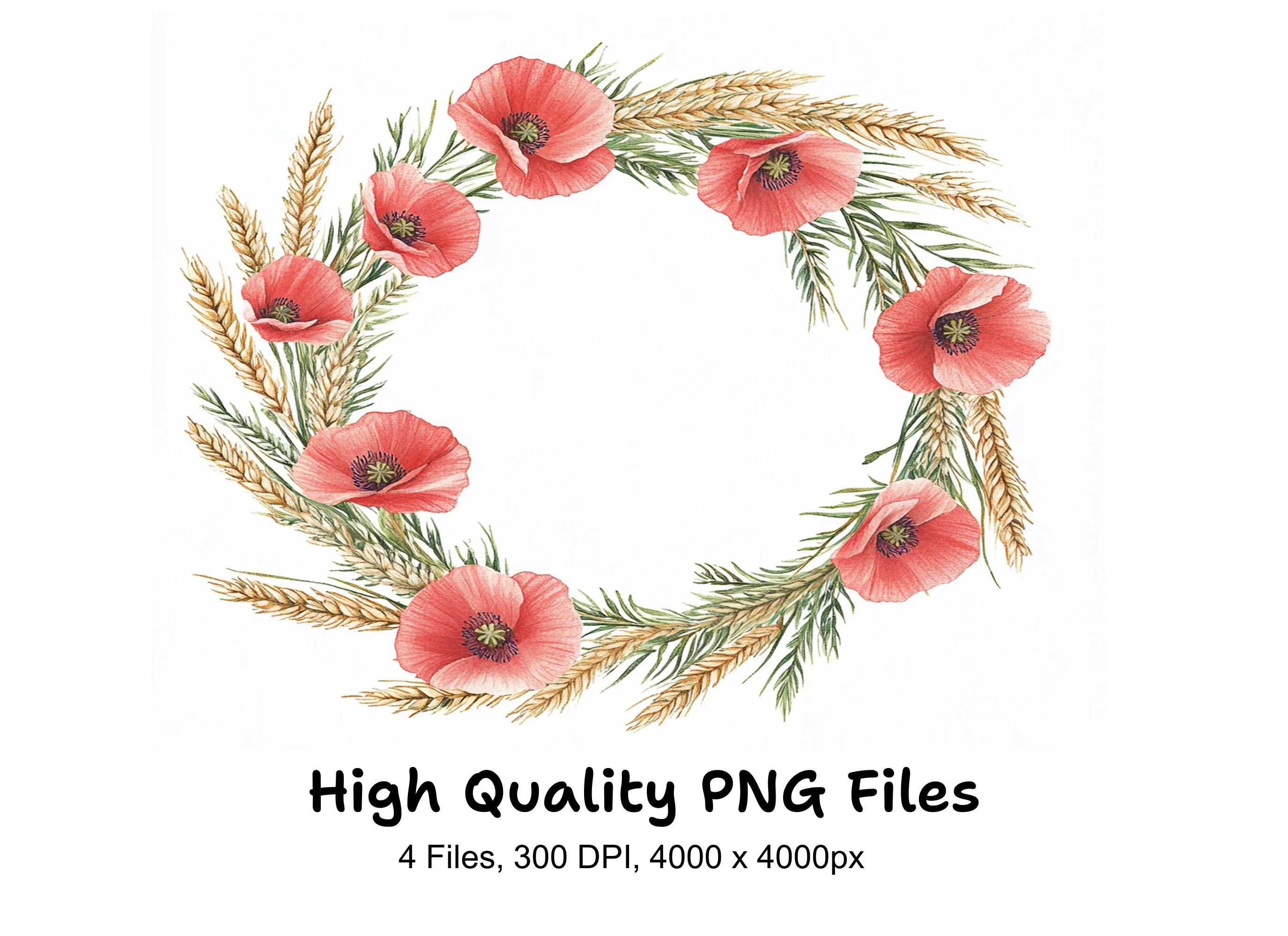 Poppy Wheat Wreaths Clipart Bundle
