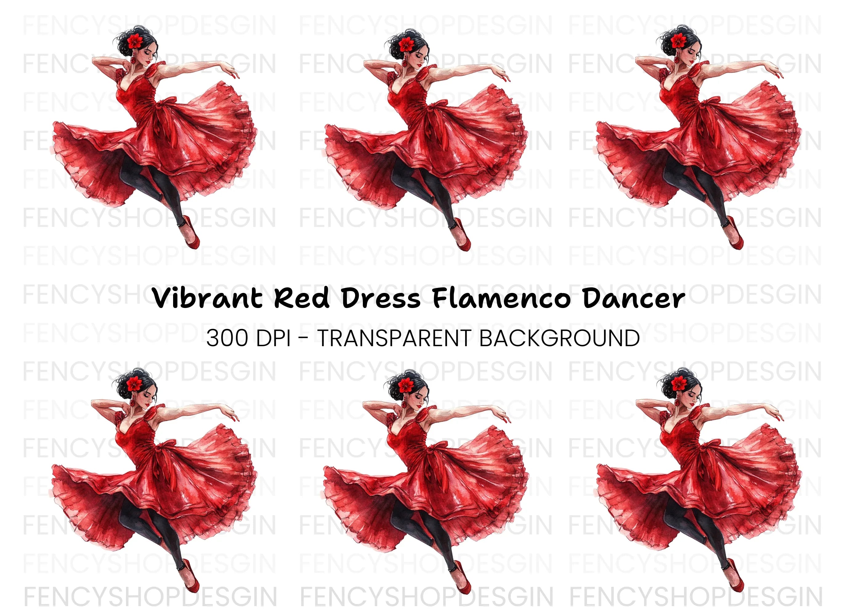Flamenco Dancer in Red Clipart Bundle