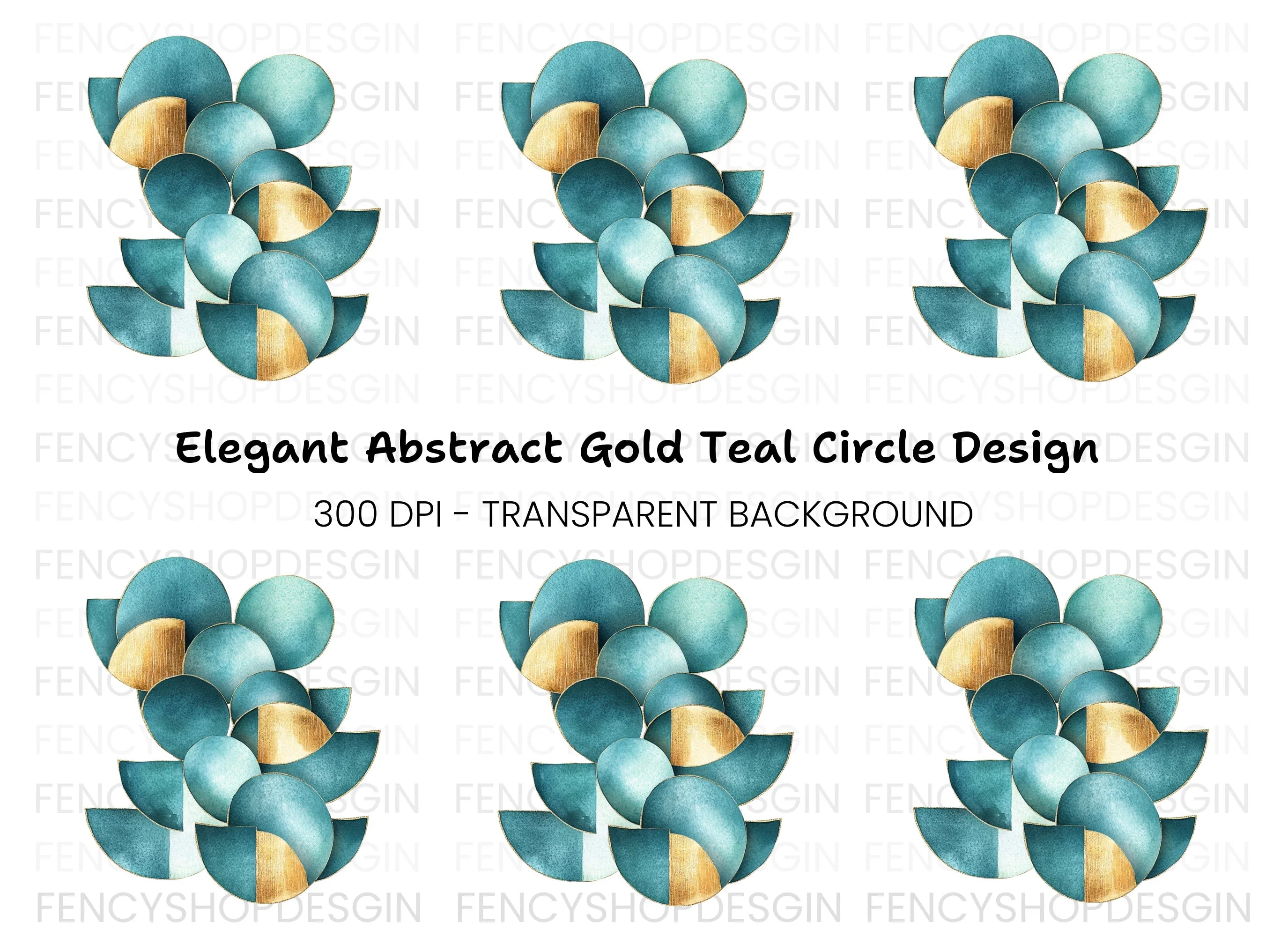 Geometric Teal Gold Abstract Clipart Bundle