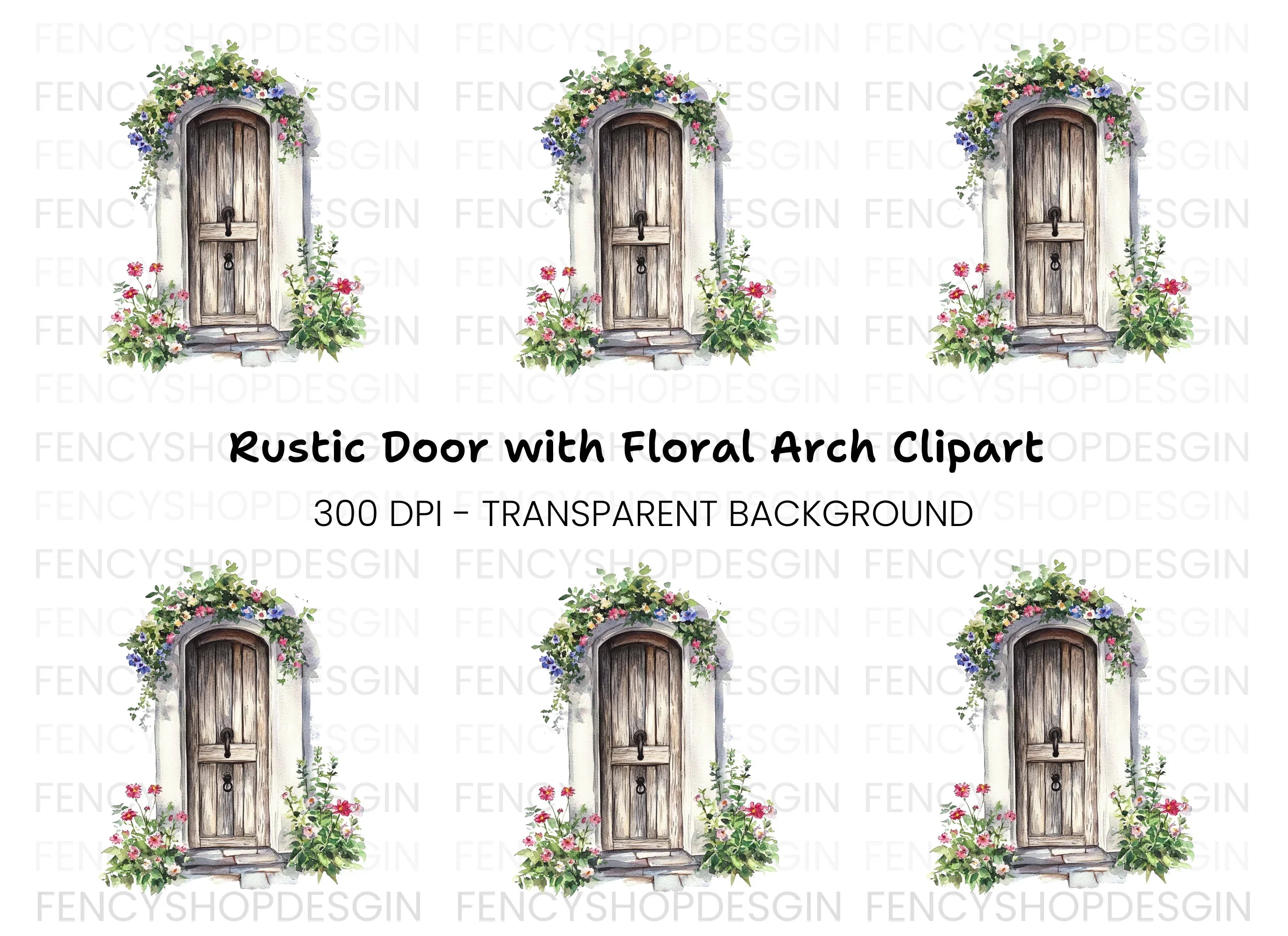 Rustic Door with Flowers Clipart Bundle