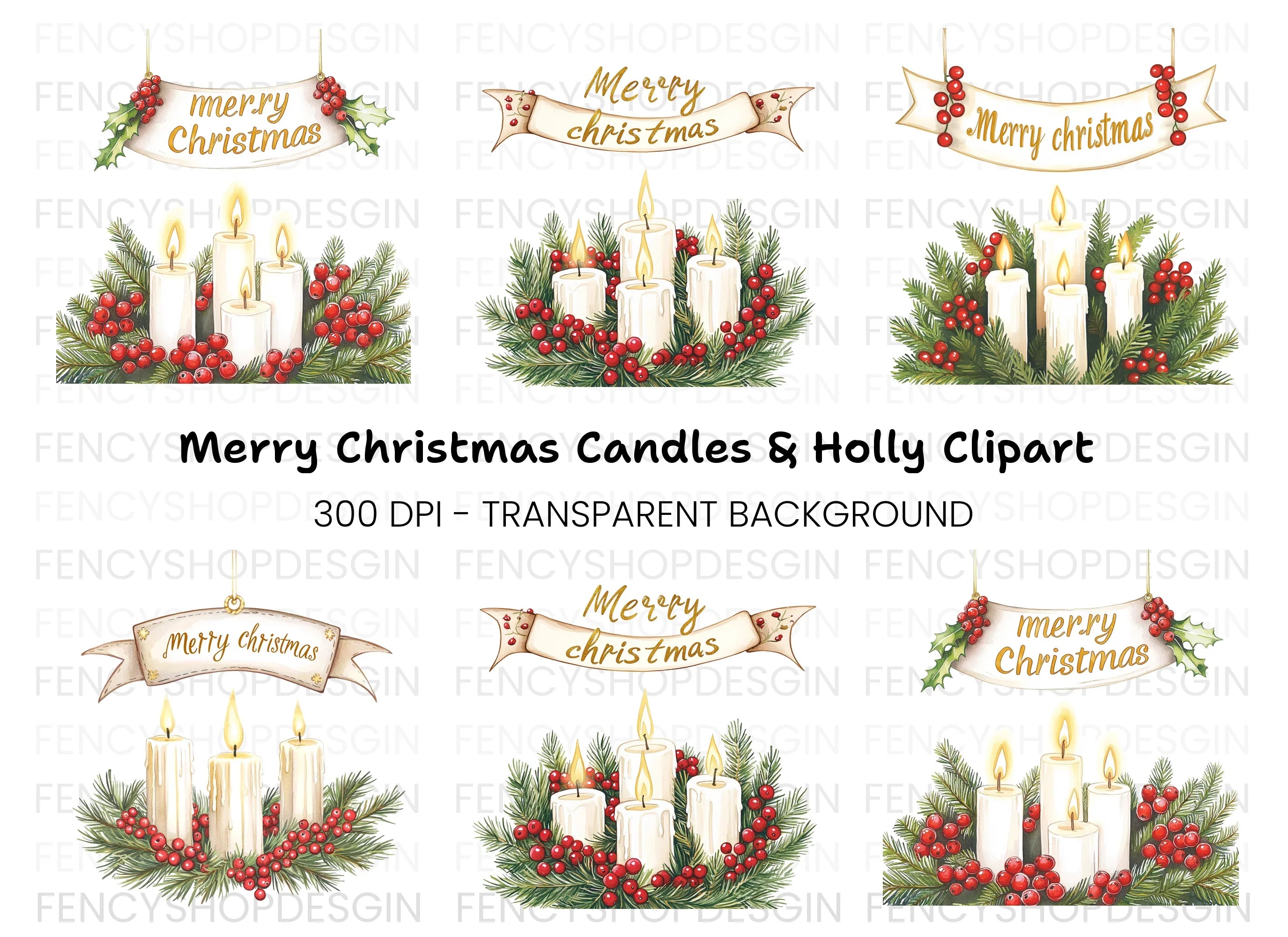 Christmas Candles and Banners Clipart Bundle
