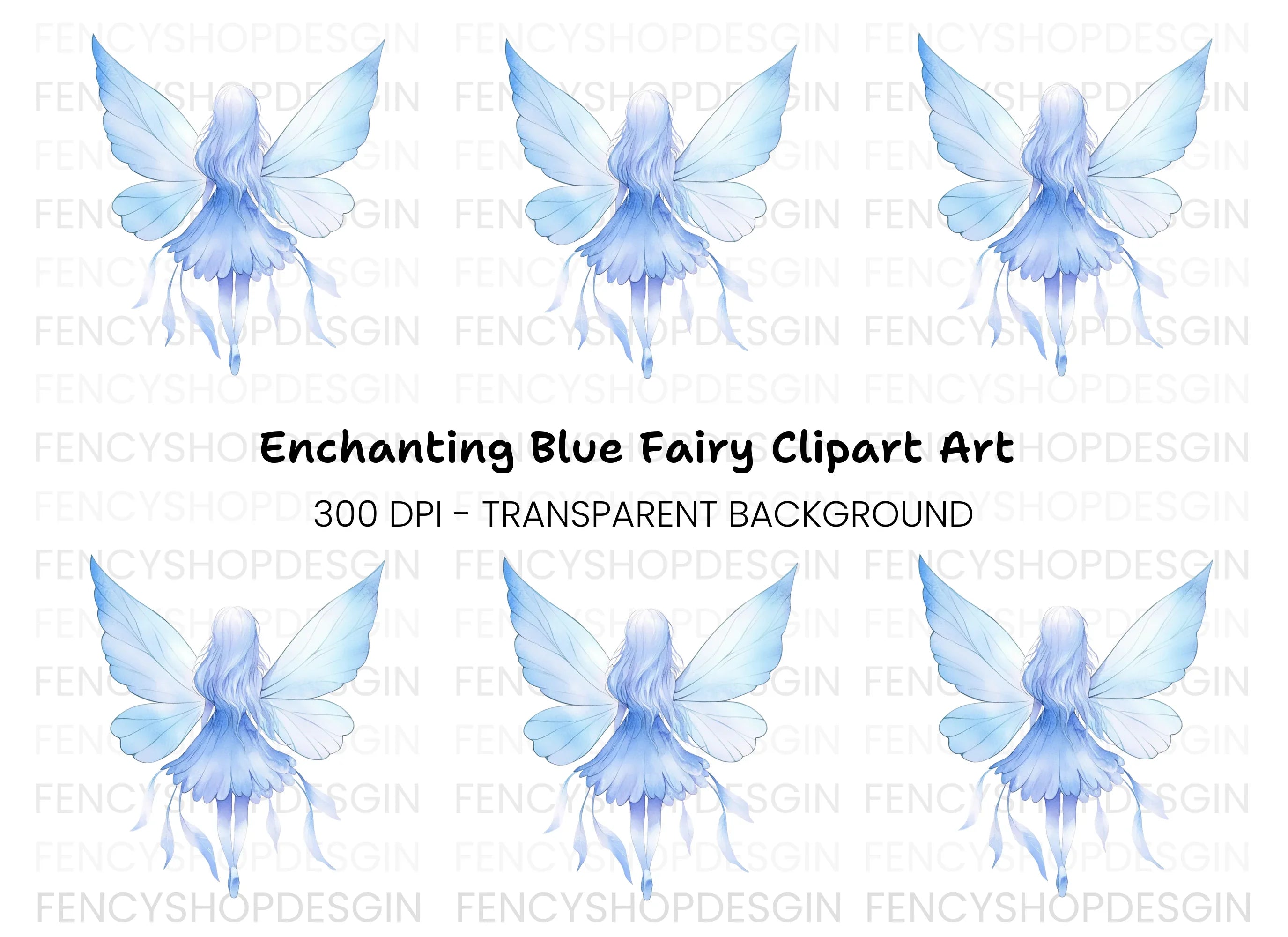 Enchanting Blue Fairy with Wings Clipart Bundle
